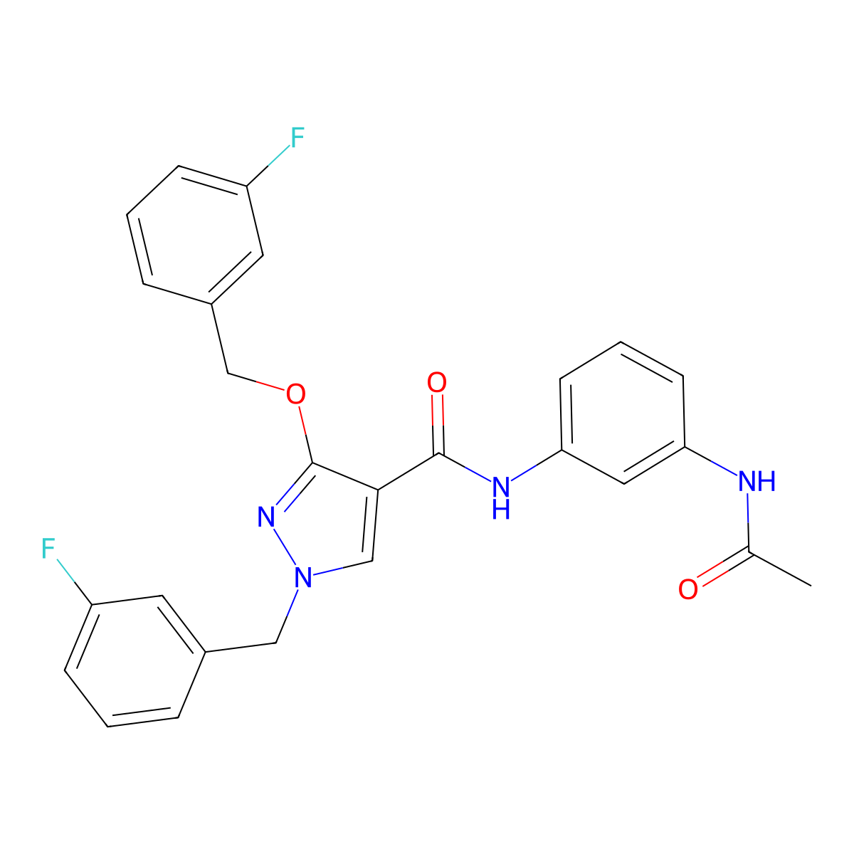 N-(3-acetamidophenyl)-3-[(3-fluorophenyl)methoxy]-1-[(3-fluorophenyl)methyl]-1H-pyrazole-4-carboxamide molecular structure, CAS 1013759-61-9