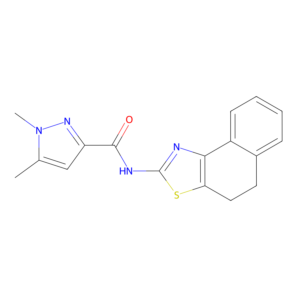N-(4,5-dihydronaphtho[1,2-d]thiazol-2-yl)-1,5-dimethyl-1H-pyrazole-3-carboxamide molecular structure, CAS 1013759-73-3