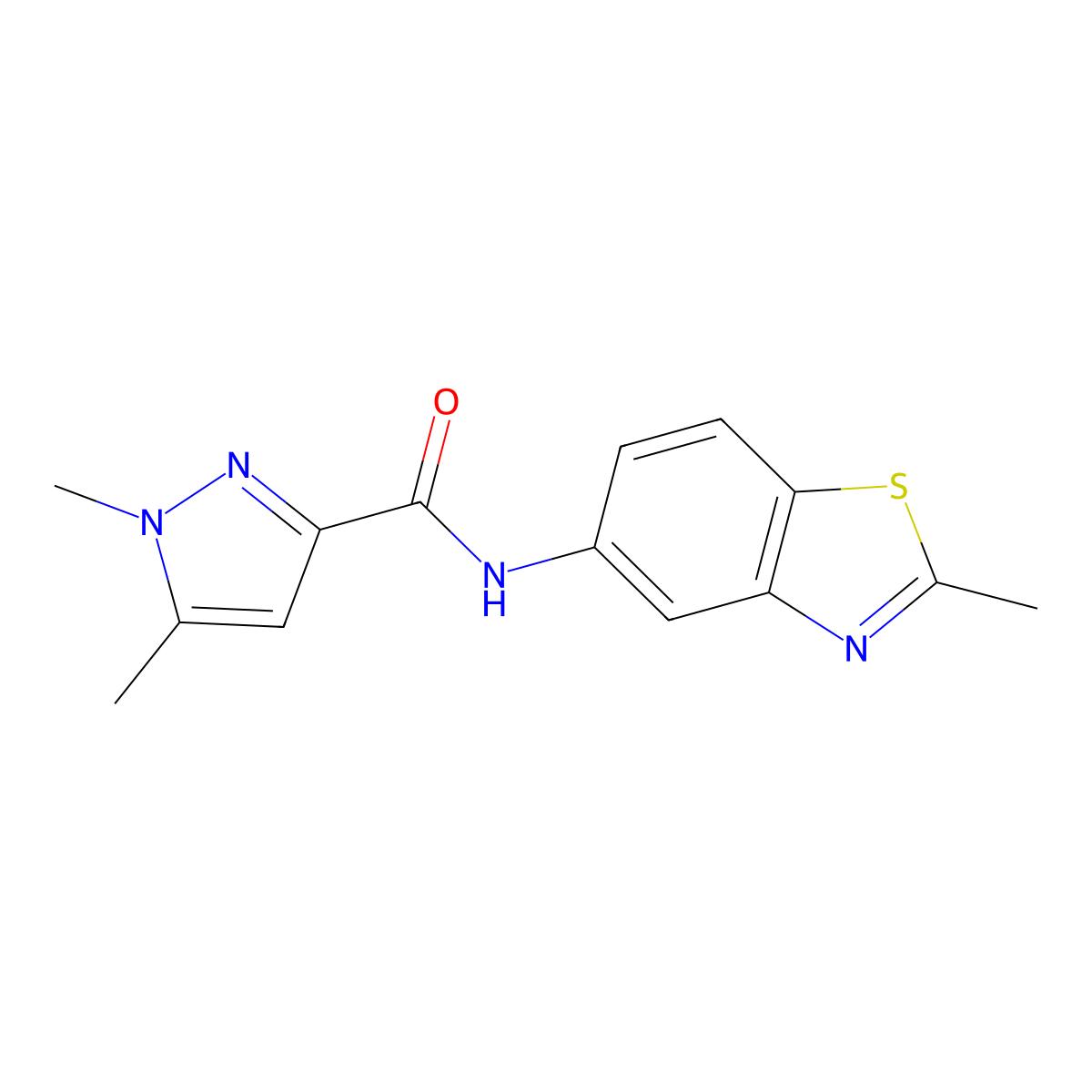 1,5-dimethyl-N-(2-methylbenzo[d]thiazol-5-yl)-1H-pyrazole-3-carboxamide molecular structure, CAS 1013759-81-3