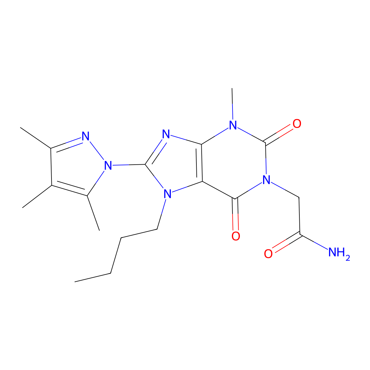 2-(7-butyl-3-methyl-2,6-dioxo-8-(3,4,5-trimethyl-1H-pyrazol-1-yl)-2,3,6,7-tetrahydro-1H-purin-1-yl)acetamide molecular structure, CAS 1013762-73-6