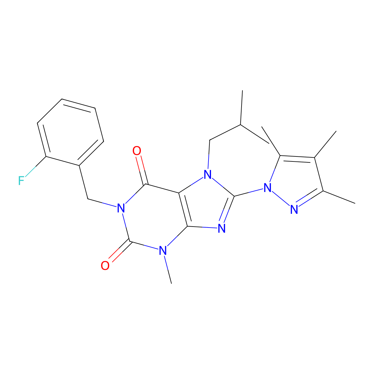 1-(2-fluorobenzyl)-7-isobutyl-3-methyl-8-(3,4,5-trimethyl-1H-pyrazol-1-yl)-1H-purine-2,6(3H,7H)-dione molecular structure, CAS 1013762-90-7