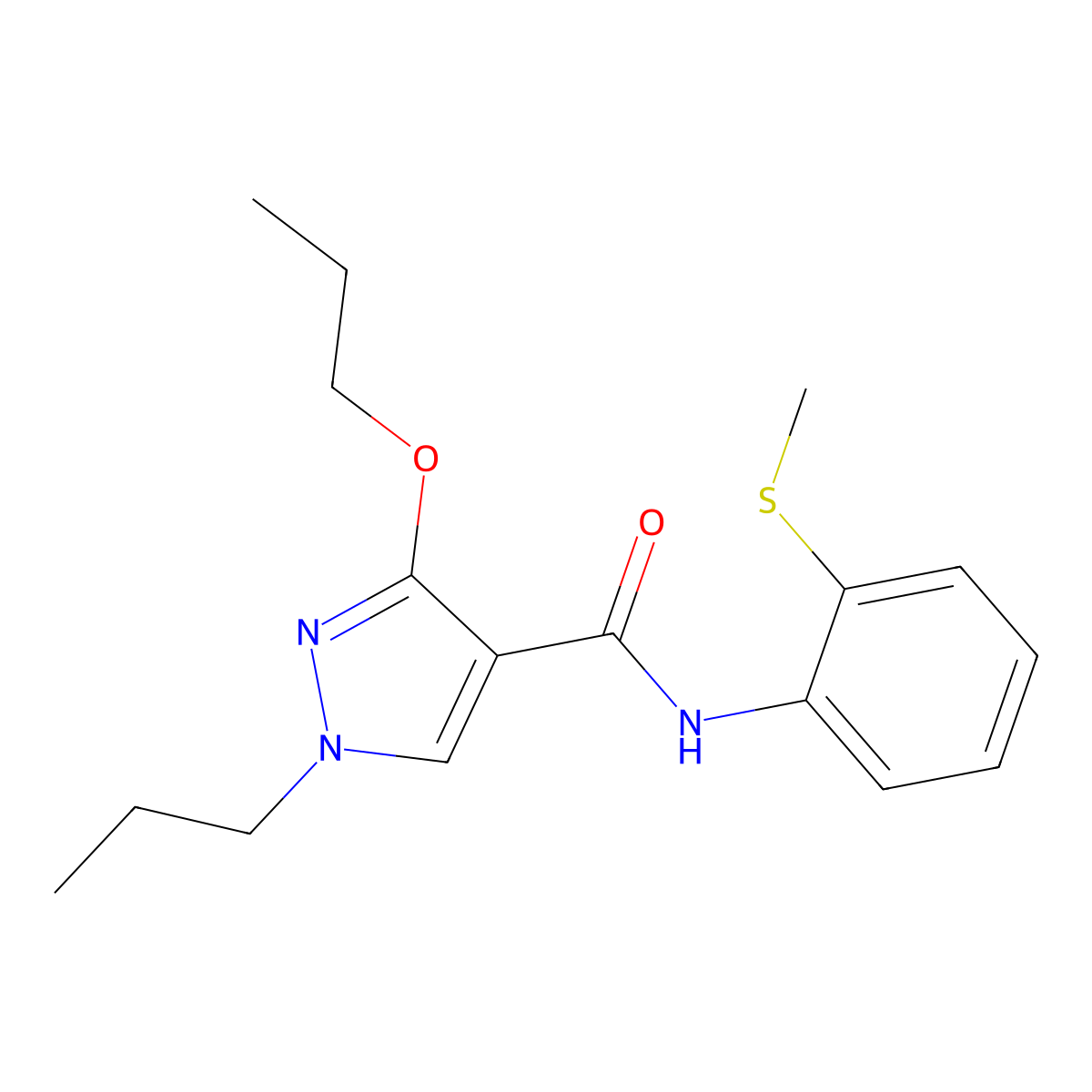 N-(2-(methylthio)phenyl)-3-propoxy-1-propyl-1H-pyrazole-4-carboxamide molecular structure, CAS 1013765-65-5