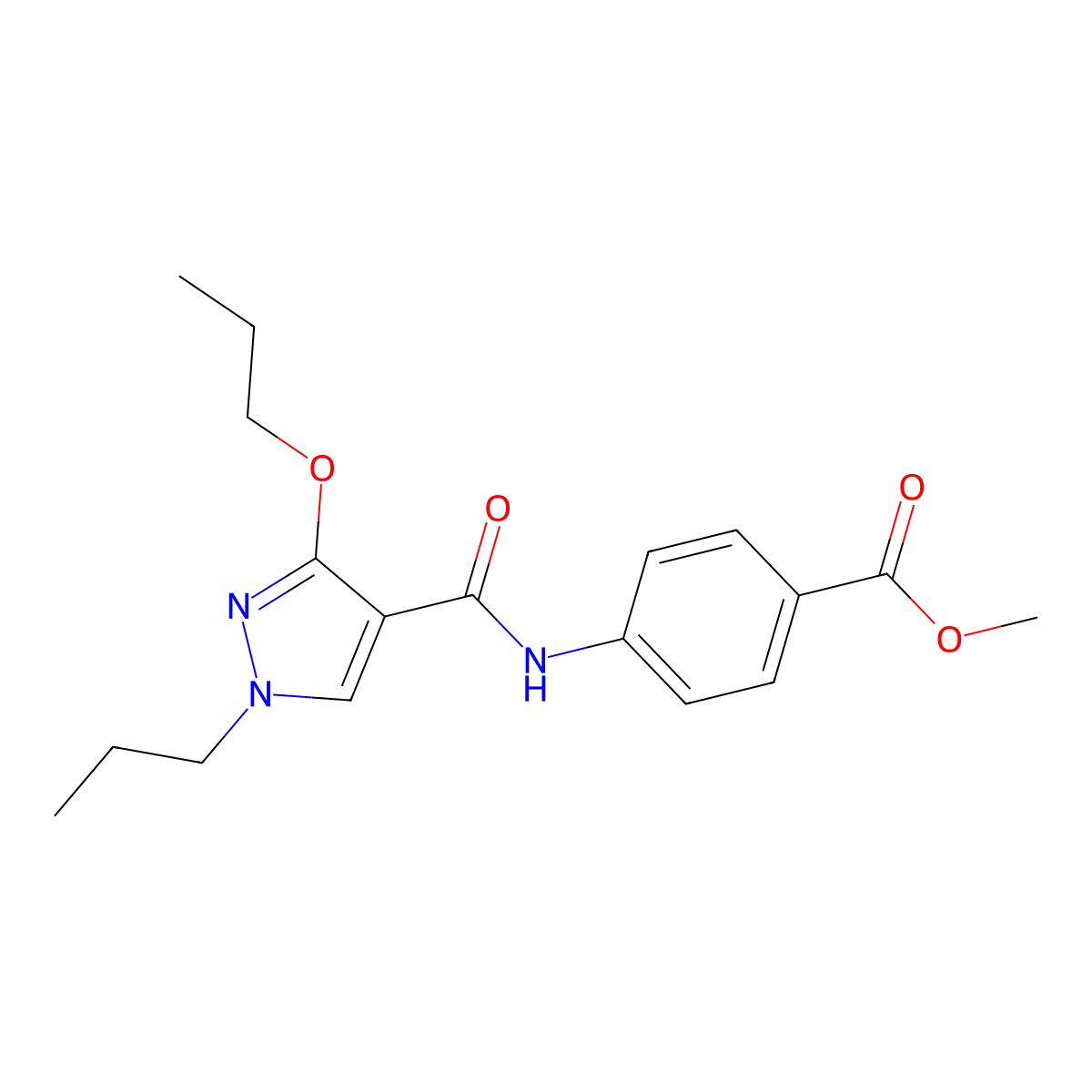 methyl 4-(3-propoxy-1-propyl-1H-pyrazole-4-carboxamido)benzoate molecular structure, CAS 1013765-70-2