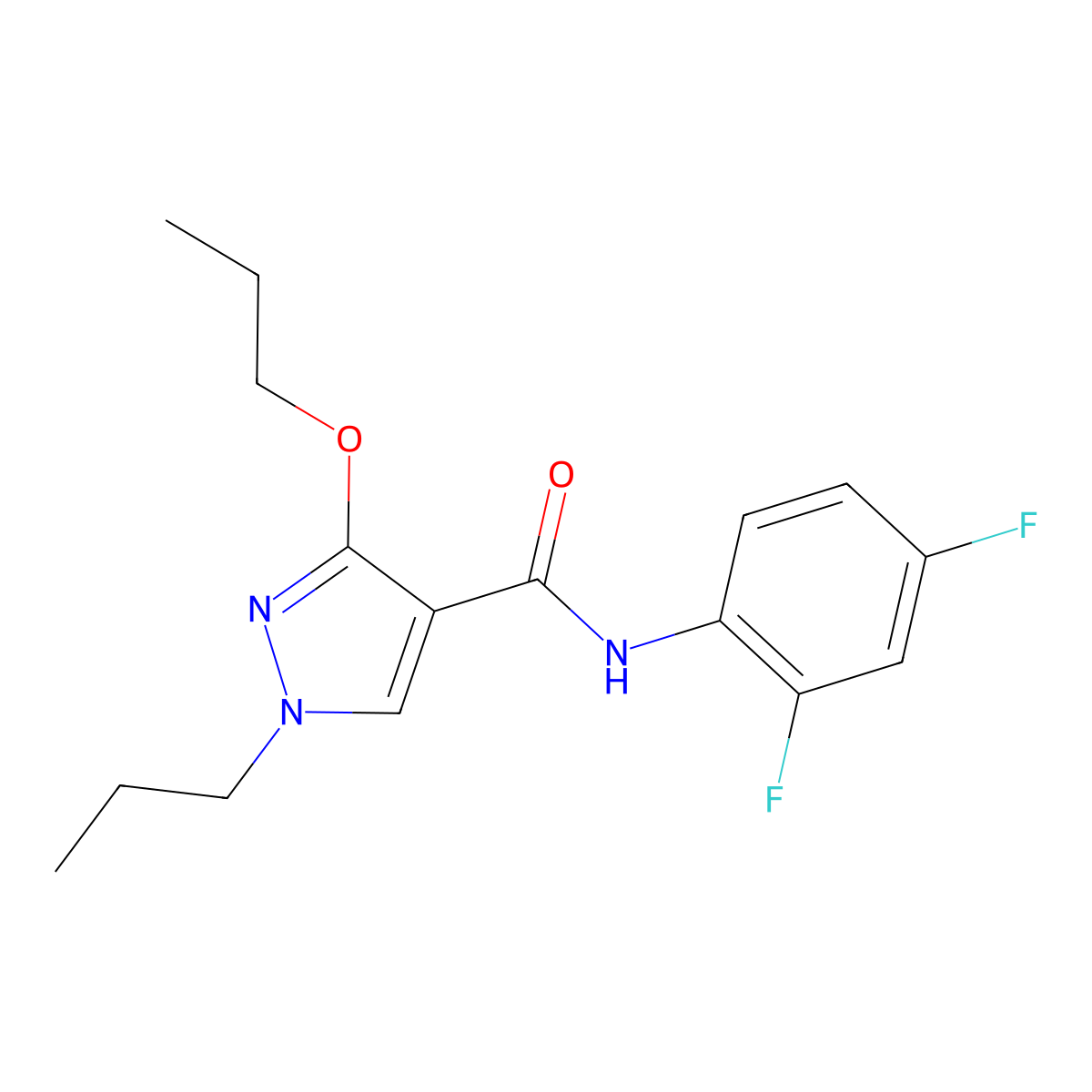 N-(2,4-difluorophenyl)-3-propoxy-1-propyl-1H-pyrazole-4-carboxamide molecular structure, CAS 1013765-76-8