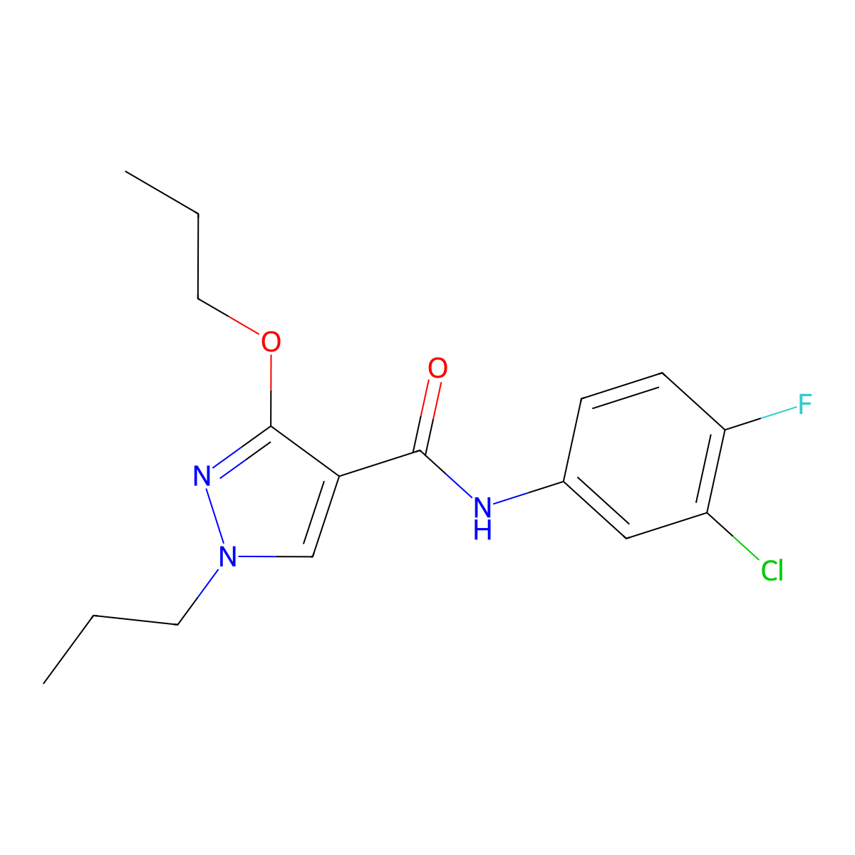 N-(3-chloro-4-fluorophenyl)-3-propoxy-1-propyl-1H-pyrazole-4-carboxamide molecular structure, CAS 1013765-80-4