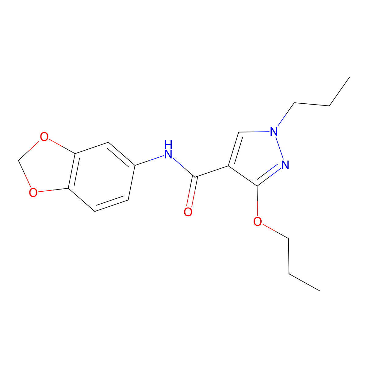 N-(benzo[d][1,3]dioxol-5-yl)-3-propoxy-1-propyl-1H-pyrazole-4-carboxamide molecular structure, CAS 1013765-87-1
