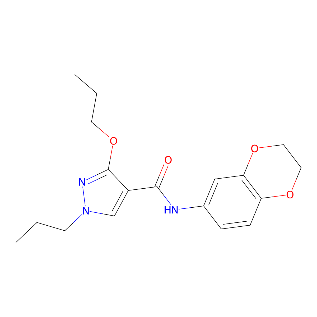 N-(2,3-dihydrobenzo[b][1,4]dioxin-6-yl)-3-propoxy-1-propyl-1H-pyrazole-4-carboxamide molecular structure, CAS 1013765-88-2