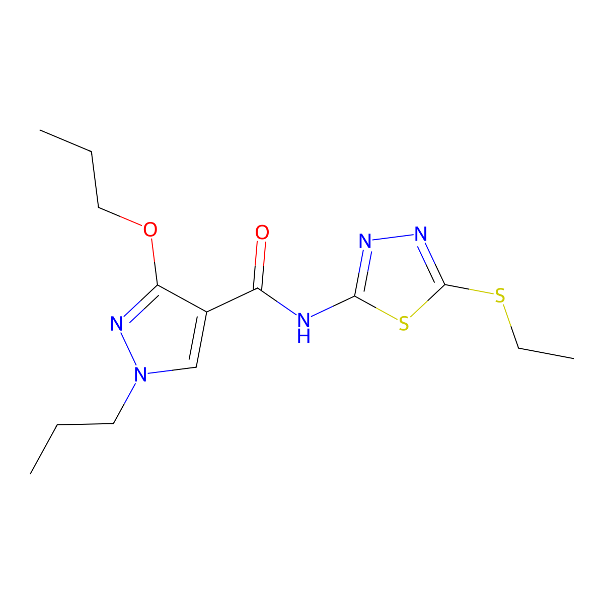 N-(5-(ethylthio)-1,3,4-thiadiazol-2-yl)-3-propoxy-1-propyl-1H-pyrazole-4-carboxamide molecular structure, CAS 1013766-03-4
