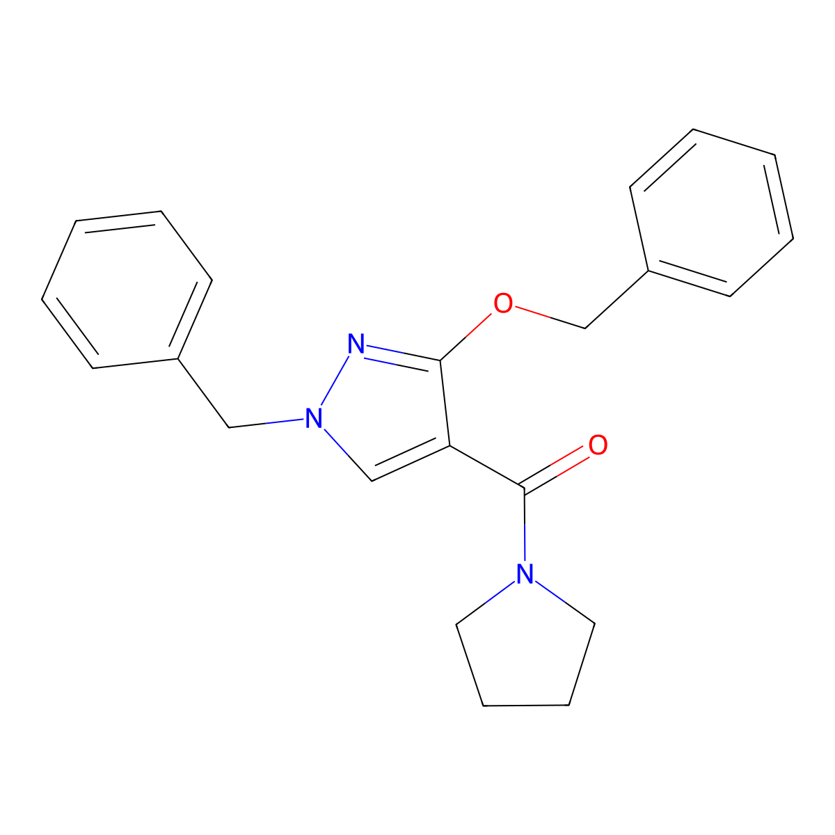 (1-benzyl-3-(benzyloxy)-1H-pyrazol-4-yl)(pyrrolidin-1-yl)methanone molecular structure, CAS 1013766-17-0