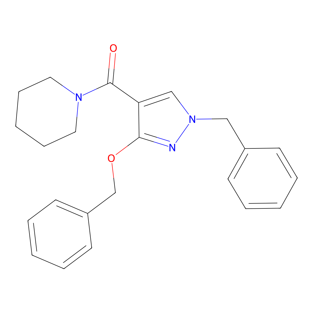 (1-benzyl-3-(benzyloxy)-1H-pyrazol-4-yl)(piperidin-1-yl)methanone molecular structure, CAS 1013766-18-1