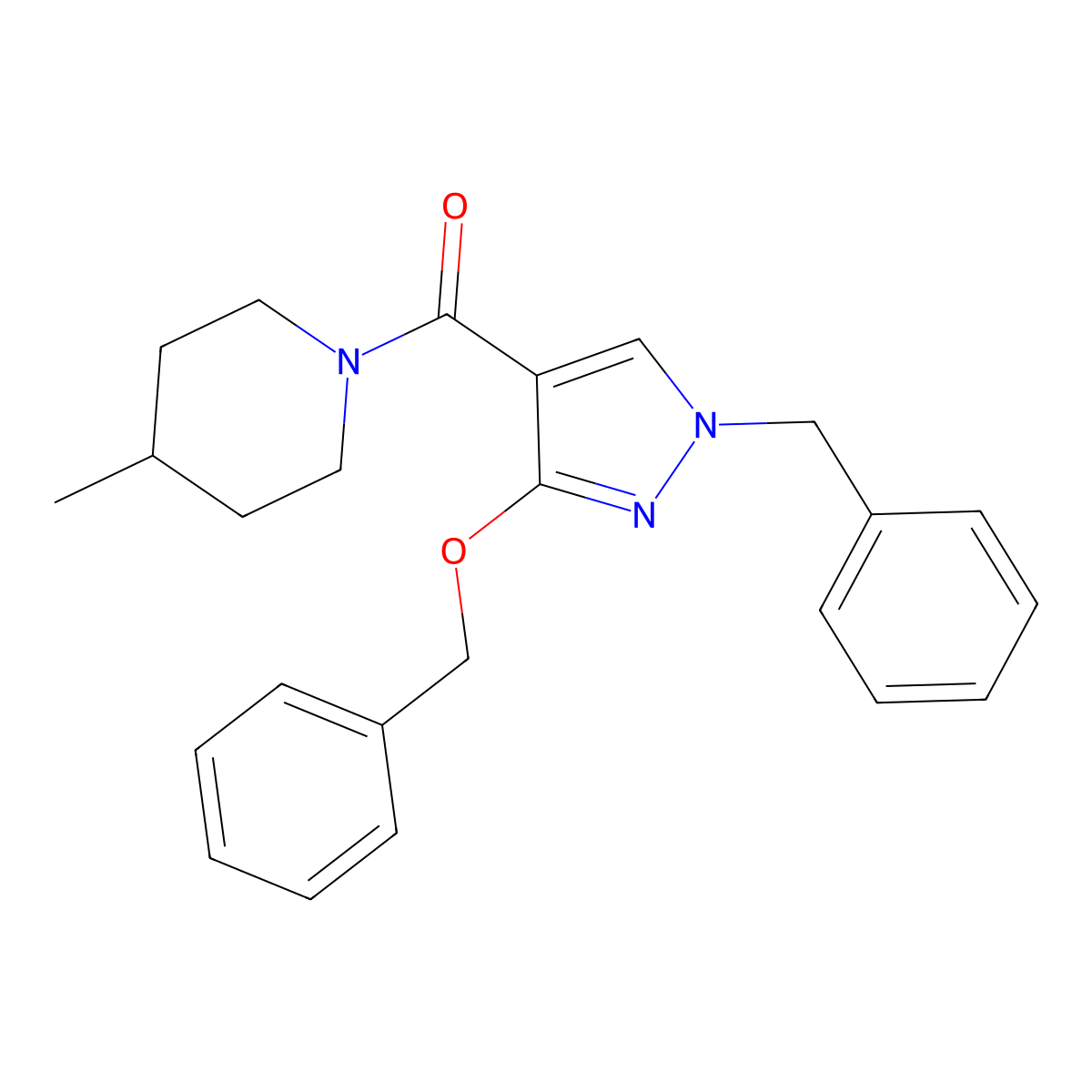 (1-benzyl-3-(benzyloxy)-1H-pyrazol-4-yl)(4-methylpiperidin-1-yl)methanone molecular structure, CAS 1013766-19-2