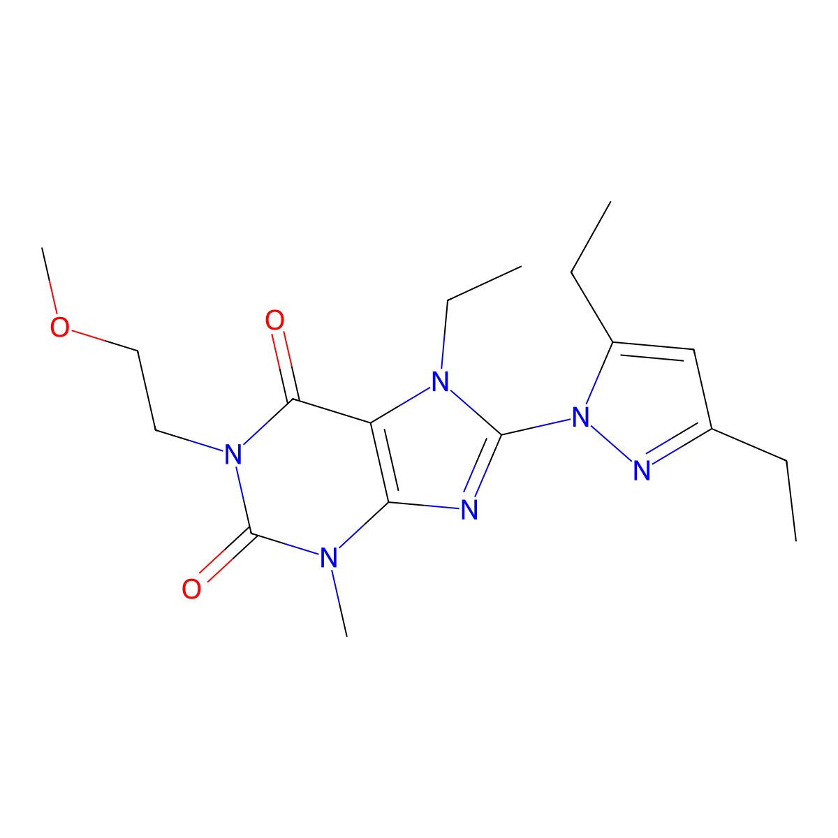 8-(3,5-diethyl-1H-pyrazol-1-yl)-7-ethyl-1-(2-methoxyethyl)-3-methyl-2,3,6,7-tetrahydro-1H-purine-2,6-dione molecular structure, CAS 1013768-22-3
