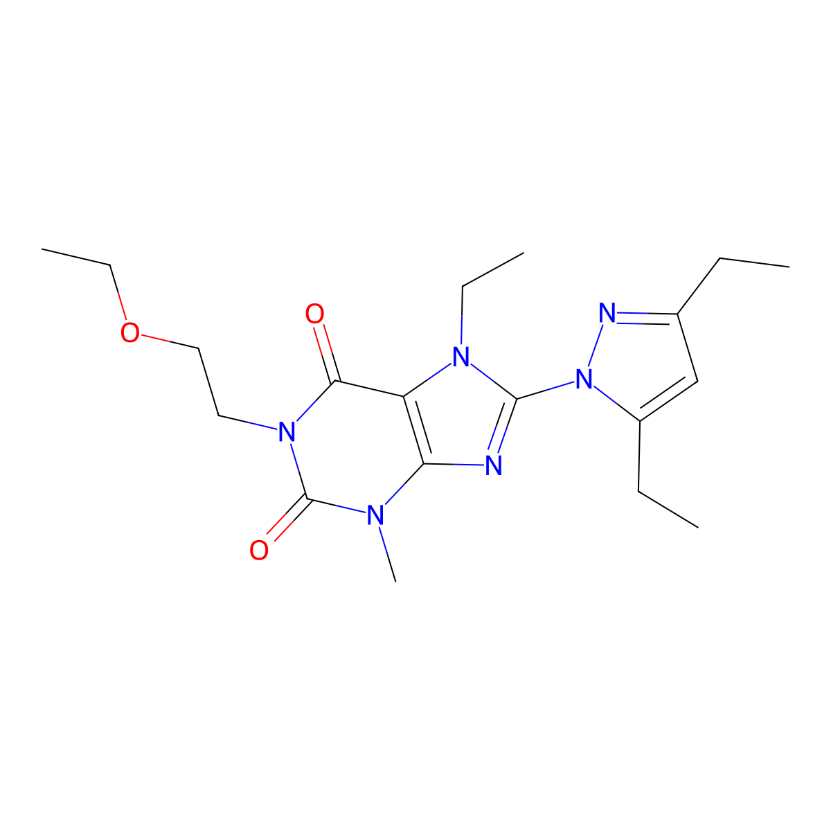 8-(3,5-diethyl-1H-pyrazol-1-yl)-1-(2-ethoxyethyl)-7-ethyl-3-methyl-2,3,6,7-tetrahydro-1H-purine-2,6-dione molecular structure, CAS 1013768-23-4
