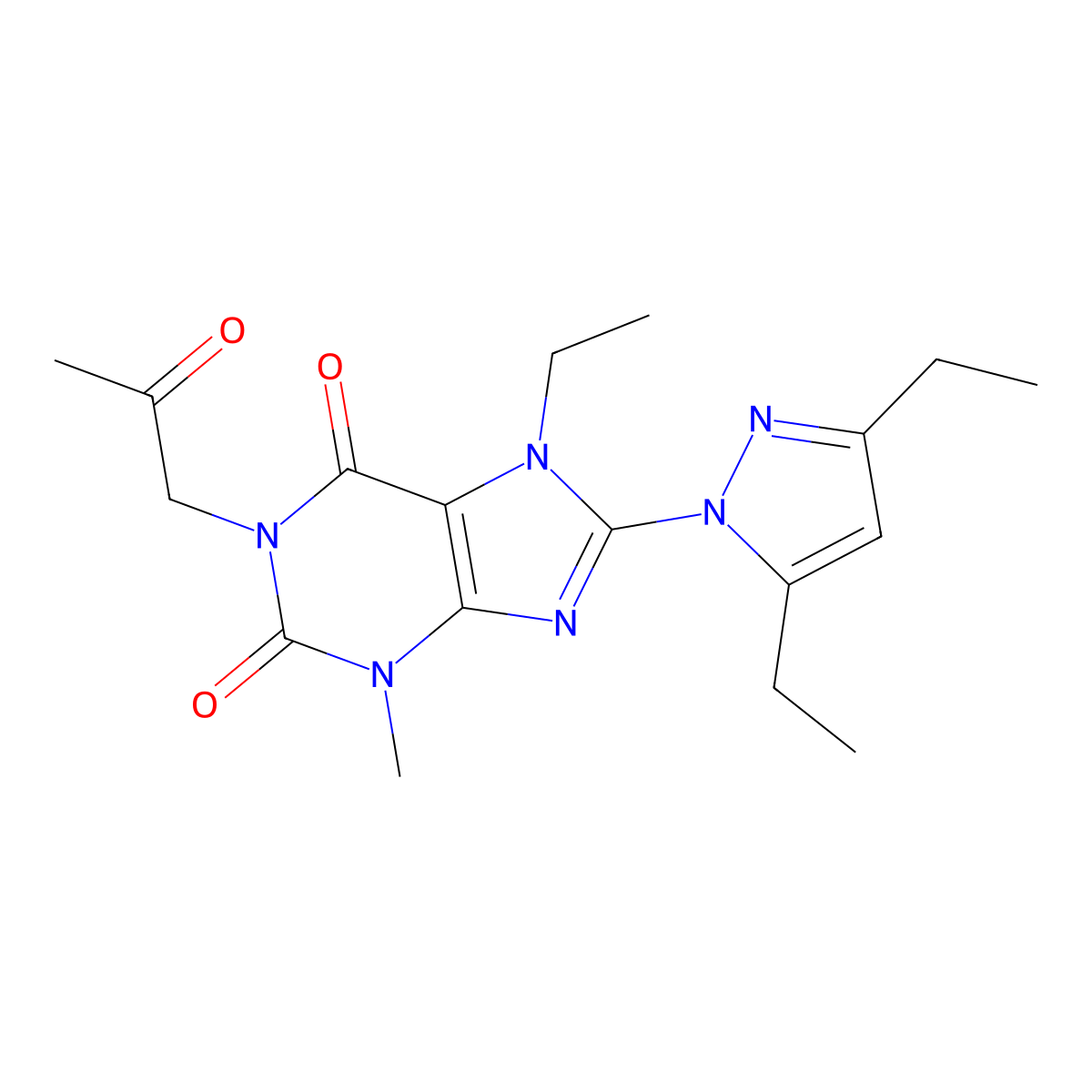 8-(3,5-diethyl-1H-pyrazol-1-yl)-7-ethyl-3-methyl-1-(2-oxopropyl)-2,3,6,7-tetrahydro-1H-purine-2,6-dione molecular structure, CAS 1013768-24-5