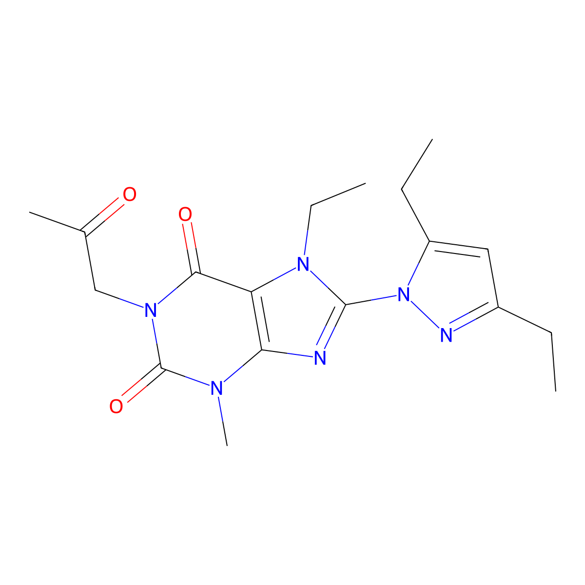 8-(3,5-diethyl-1H-pyrazol-1-yl)-7-ethyl-3-methyl-1-(2-oxopropyl)-2,3,6,7-tetrahydro-1H-purine-2,6-dione molecular structure, CAS 1013768-24-5