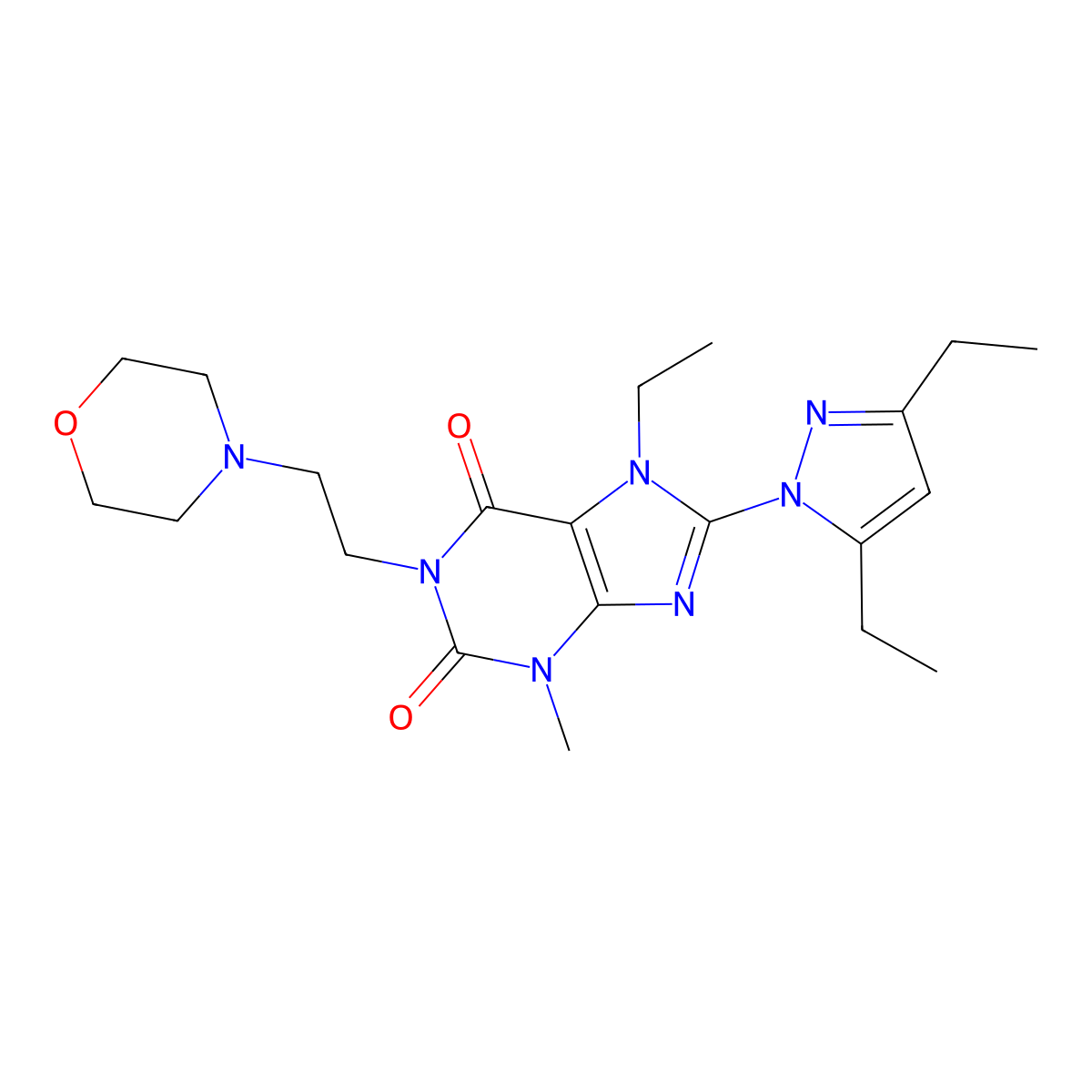 8-(3,5-diethyl-1H-pyrazol-1-yl)-7-ethyl-3-methyl-1-[2-(morpholin-4-yl)ethyl]-2,3,6,7-tetrahydro-1H-purine-2,6-dione molecular structure, CAS 1013768-30-3