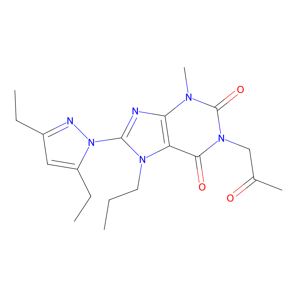 8-(3,5-diethyl-1H-pyrazol-1-yl)-3-methyl-1-(2-oxopropyl)-7-propyl-2,3,6,7-tetrahydro-1H-purine-2,6-dione molecular structure, CAS 1013768-61-0