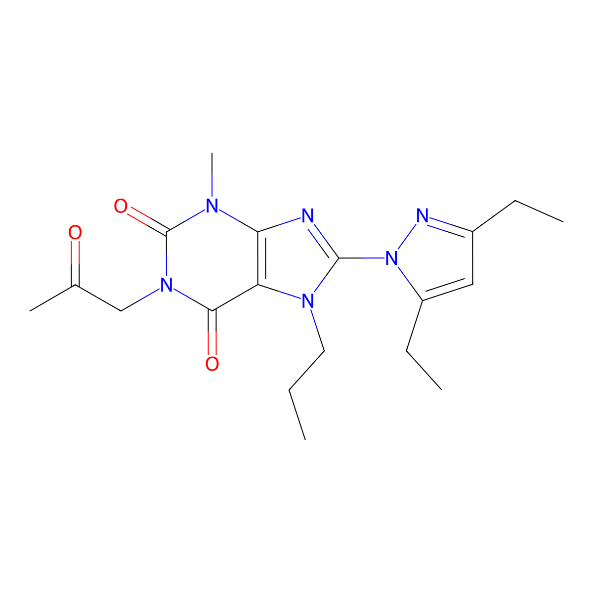 8-(3,5-diethyl-1H-pyrazol-1-yl)-3-methyl-1-(2-oxopropyl)-7-propyl-2,3,6,7-tetrahydro-1H-purine-2,6-dione molecular structure, CAS 1013768-61-0
