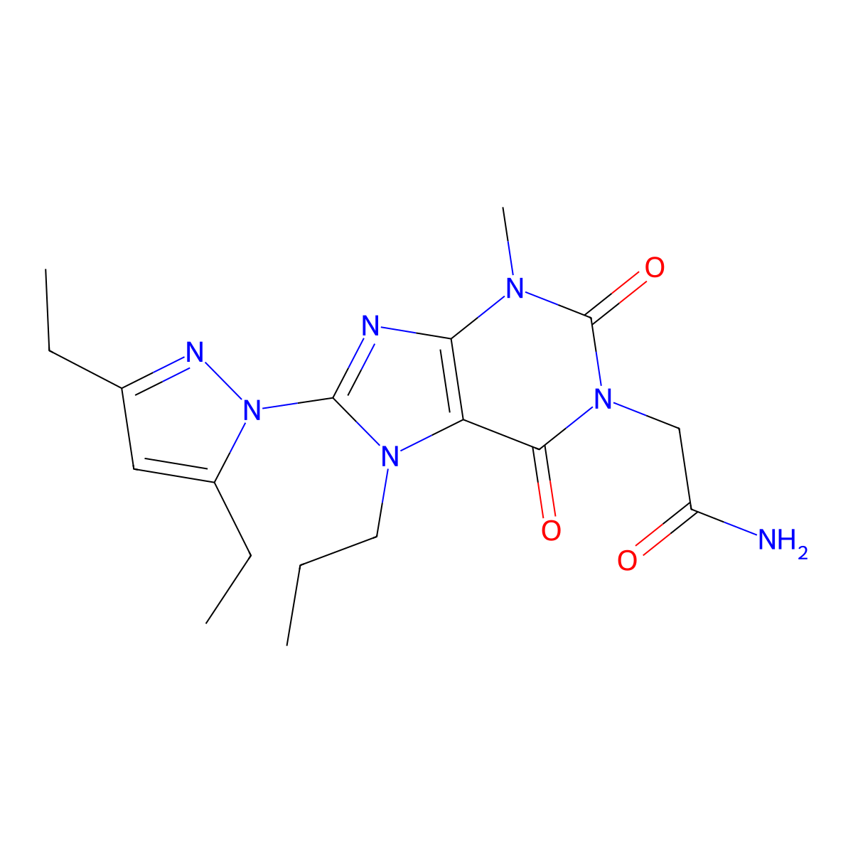 2-[8-(3,5-diethyl-1H-pyrazol-1-yl)-3-methyl-2,6-dioxo-7-propyl-2,3,6,7-tetrahydro-1H-purin-1-yl]acetamide molecular structure, CAS 1013768-65-4