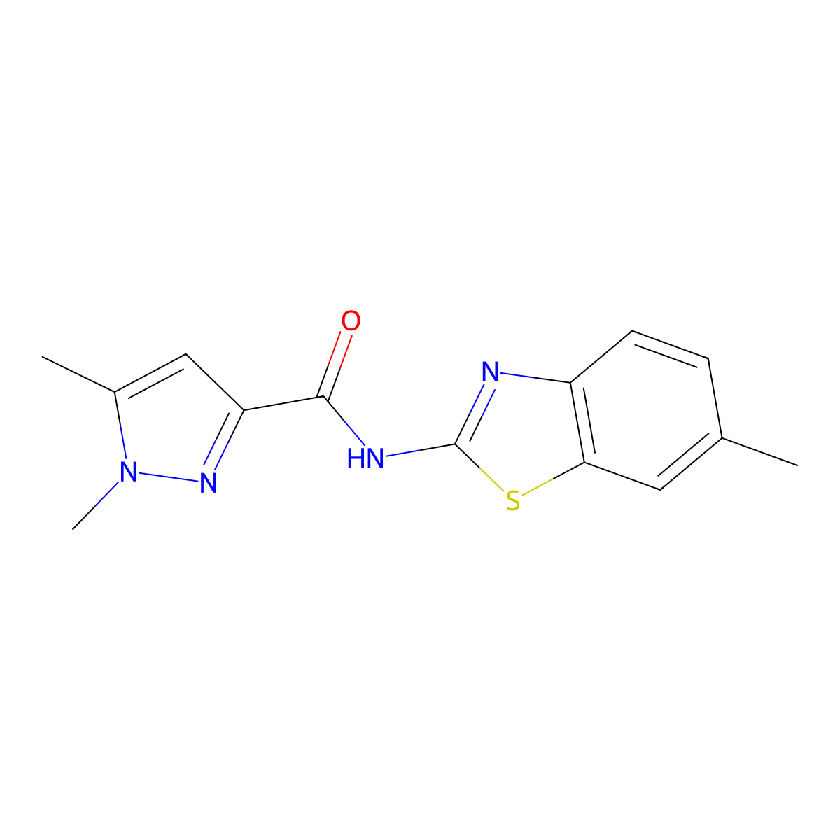 1,5-dimethyl-N-(6-methylbenzo[d]thiazol-2-yl)-1H-pyrazole-3-carboxamide molecular structure, CAS 1013768-85-8