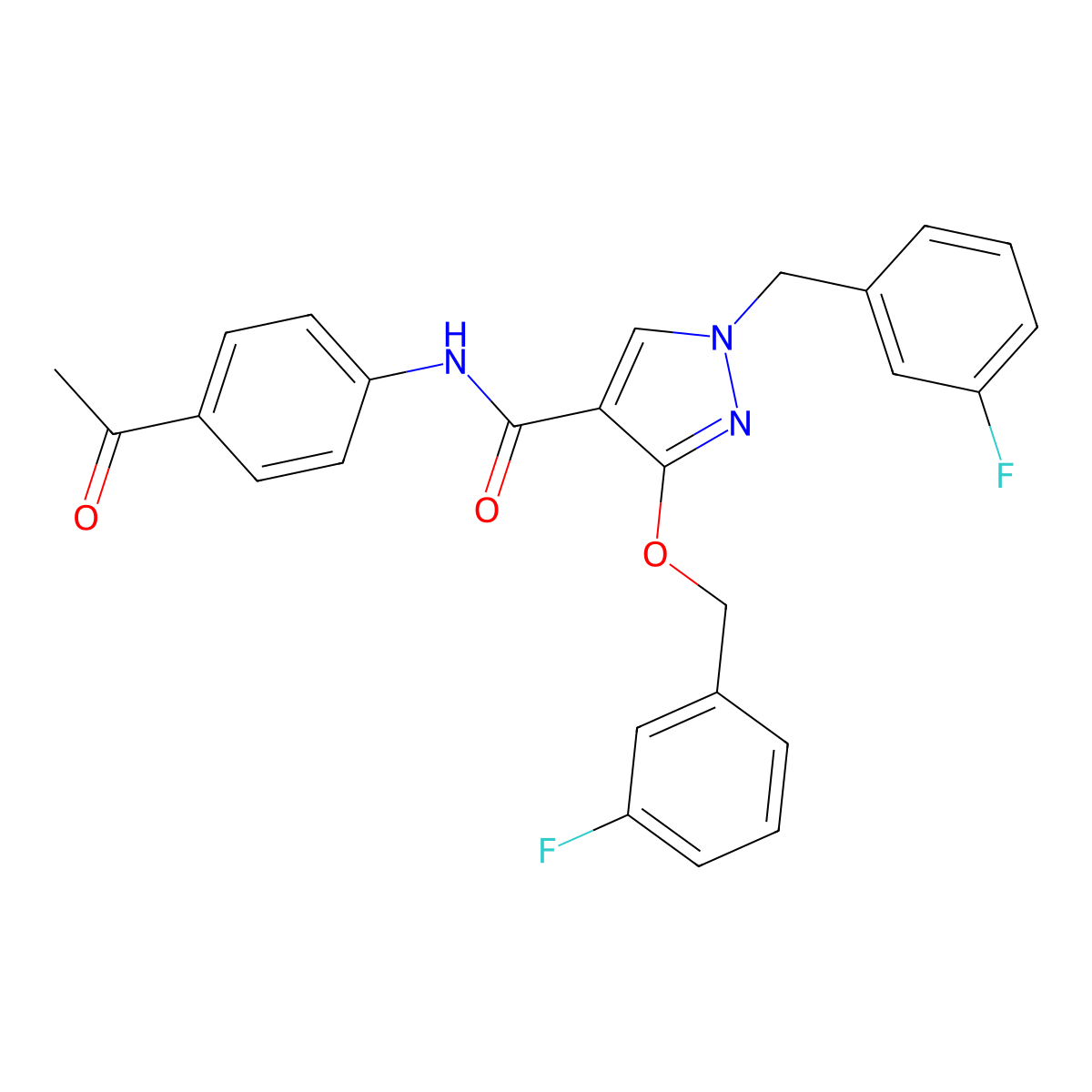 N-(4-acetylphenyl)-1-(3-fluorobenzyl)-3-((3-fluorobenzyl)oxy)-1H-pyrazole-4-carboxamide molecular structure, CAS 1013768-94-9