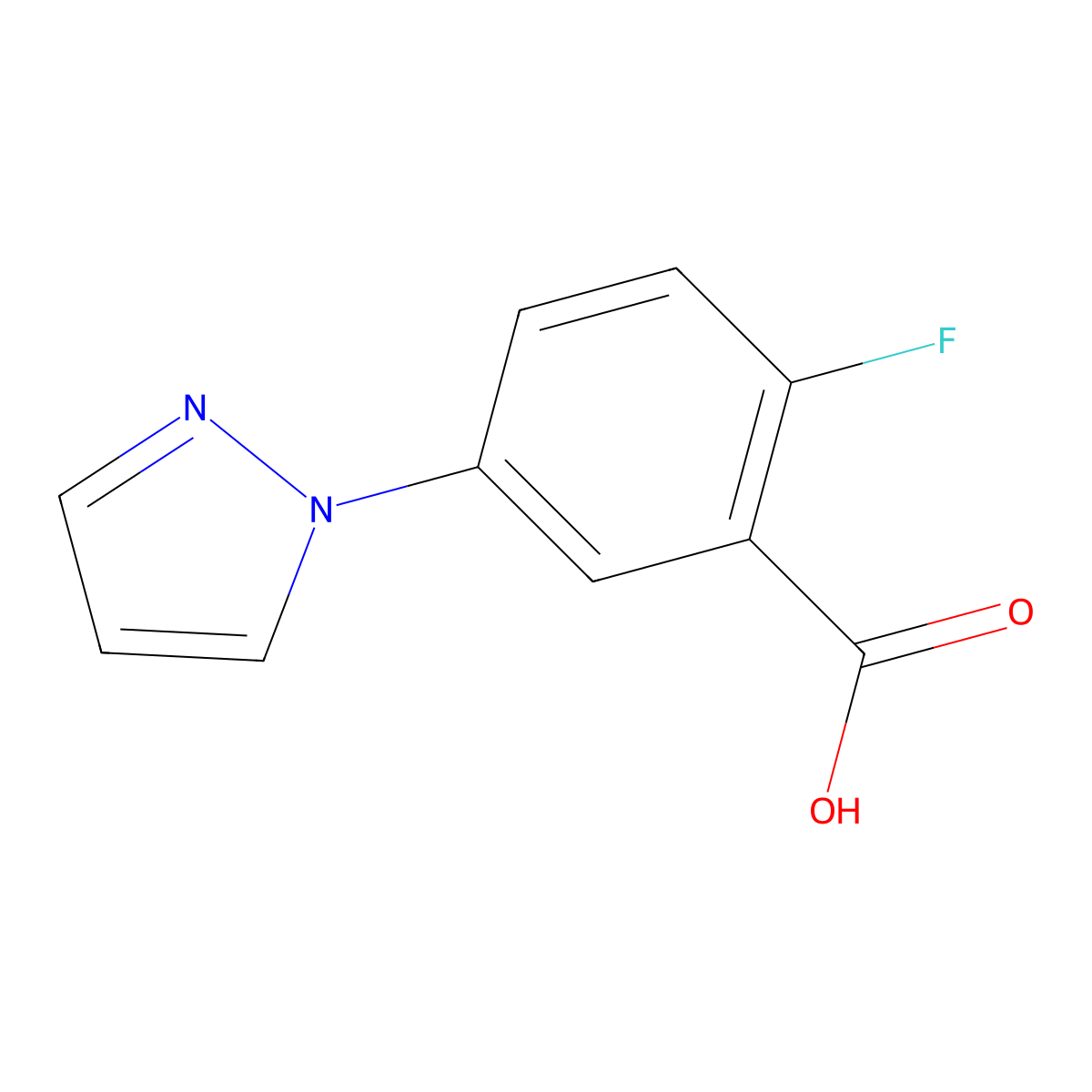 2-fluoro-5-(1H-pyrazol-1-yl)benzoic acid molecular structure, CAS 1013769-30-6