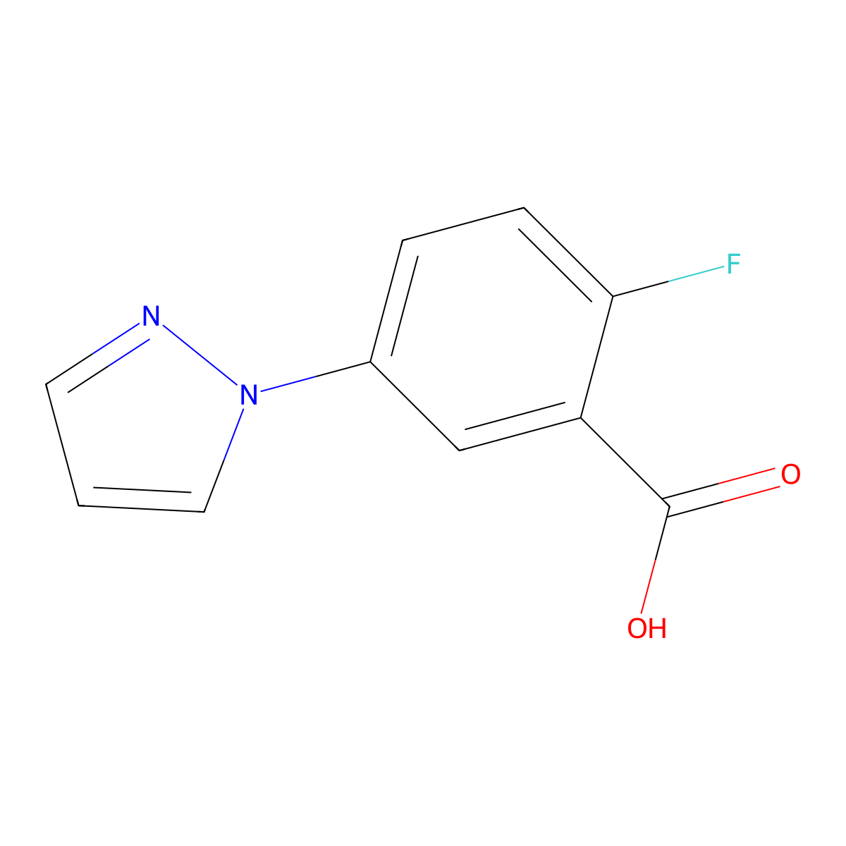 2-fluoro-5-(1H-pyrazol-1-yl)benzoic acid molecular structure, CAS 1013769-30-6