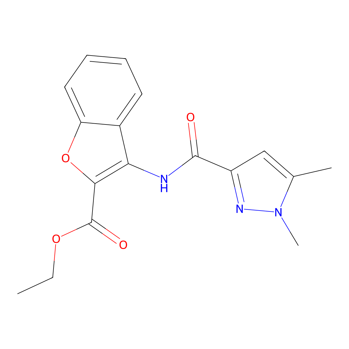 ethyl 3-(1,5-dimethyl-1H-pyrazole-3-carboxamido)benzofuran-2-carboxylate molecular structure, CAS 1013769-56-6
