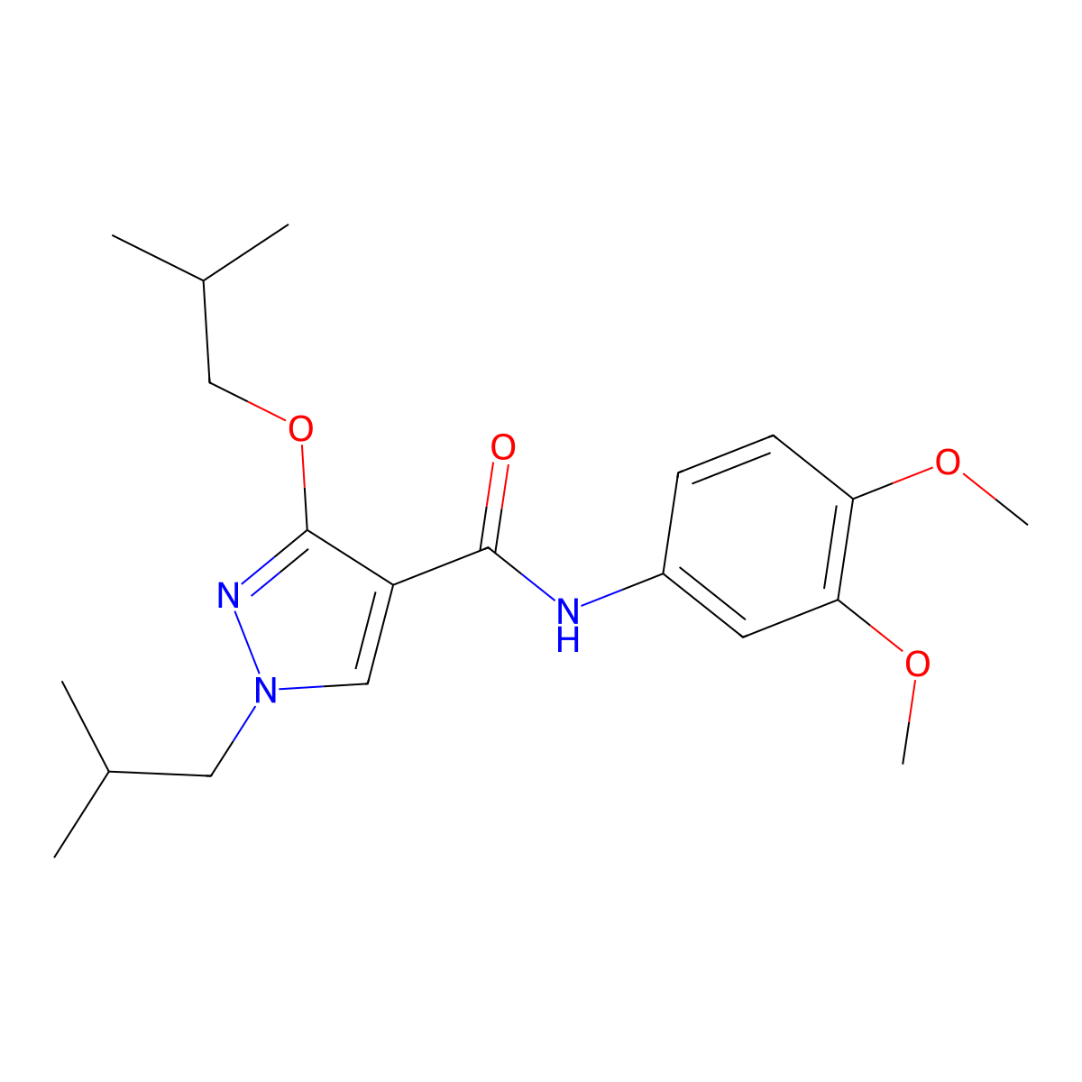 N-(3,4-dimethoxyphenyl)-3-(2-methylpropoxy)-1-(2-methylpropyl)-1H-pyrazole-4-carboxamide molecular structure, CAS 1013769-89-5