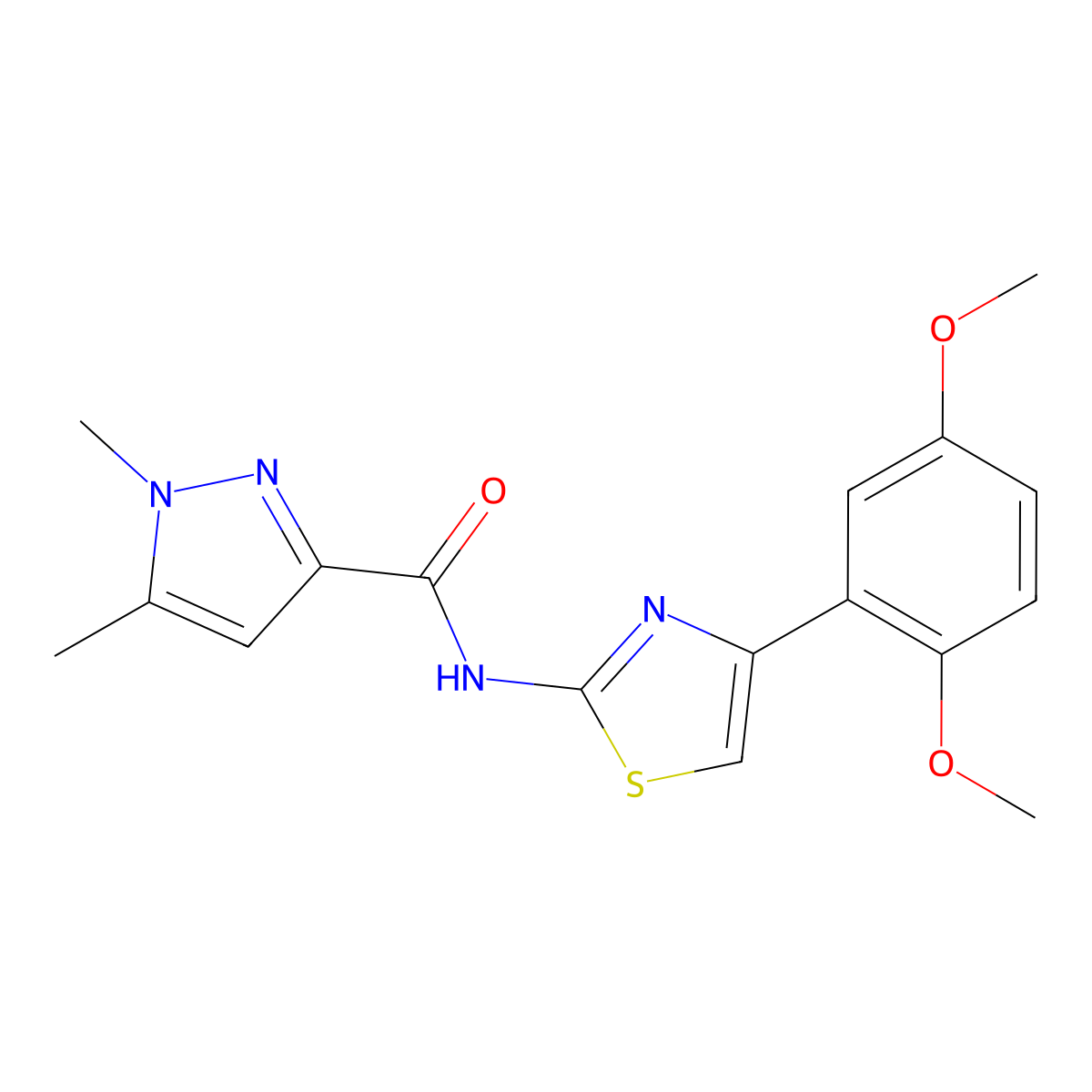 N-(4-(2,5-dimethoxyphenyl)thiazol-2-yl)-1,5-dimethyl-1H-pyrazole-3-carboxamide molecular structure, CAS 1013770-04-1