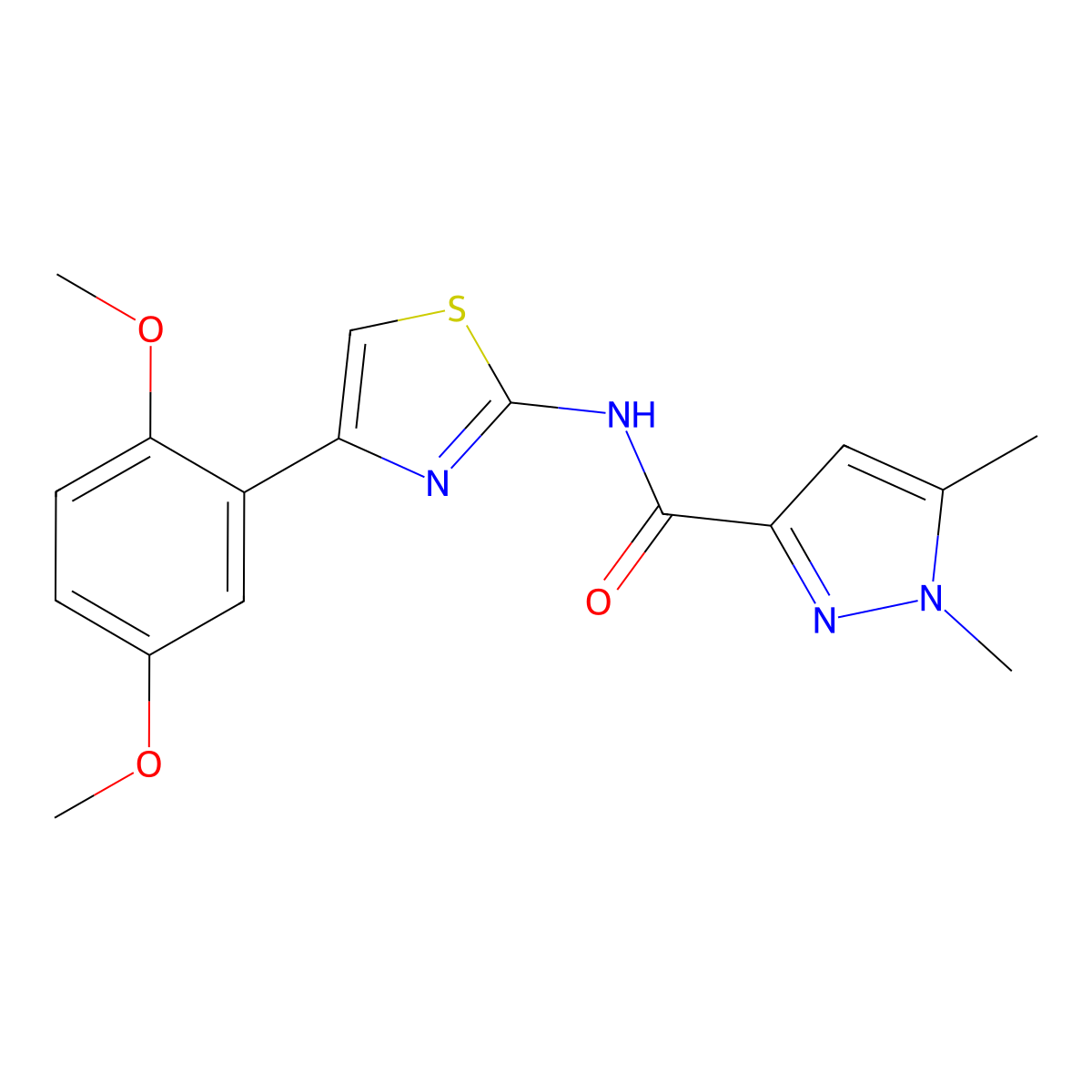 N-(4-(2,5-dimethoxyphenyl)thiazol-2-yl)-1,5-dimethyl-1H-pyrazole-3-carboxamide molecular structure, CAS 1013770-04-1