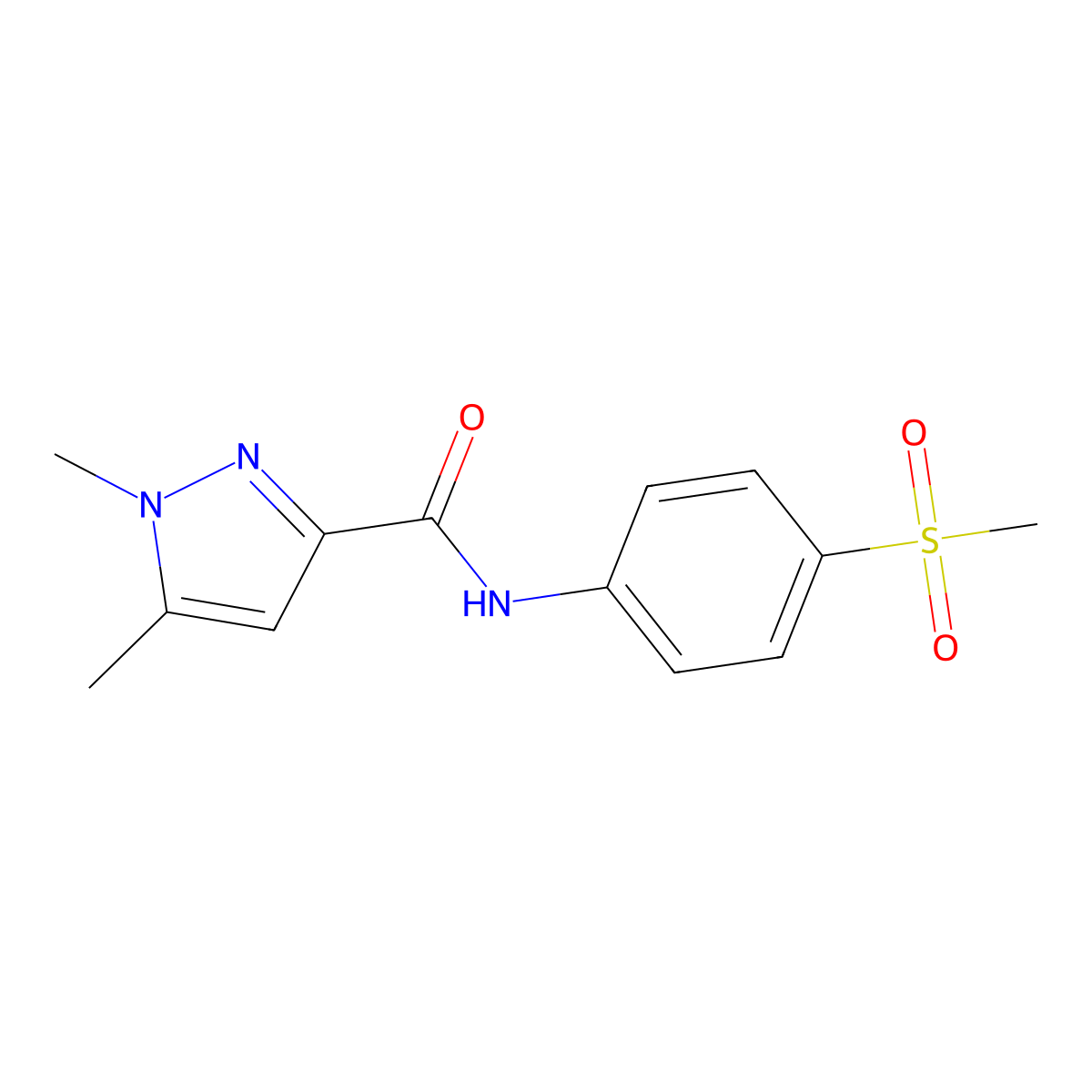 1,5-dimethyl-N-(4-(methylsulfonyl)phenyl)-1H-pyrazole-3-carboxamide molecular structure, CAS 1013770-06-3