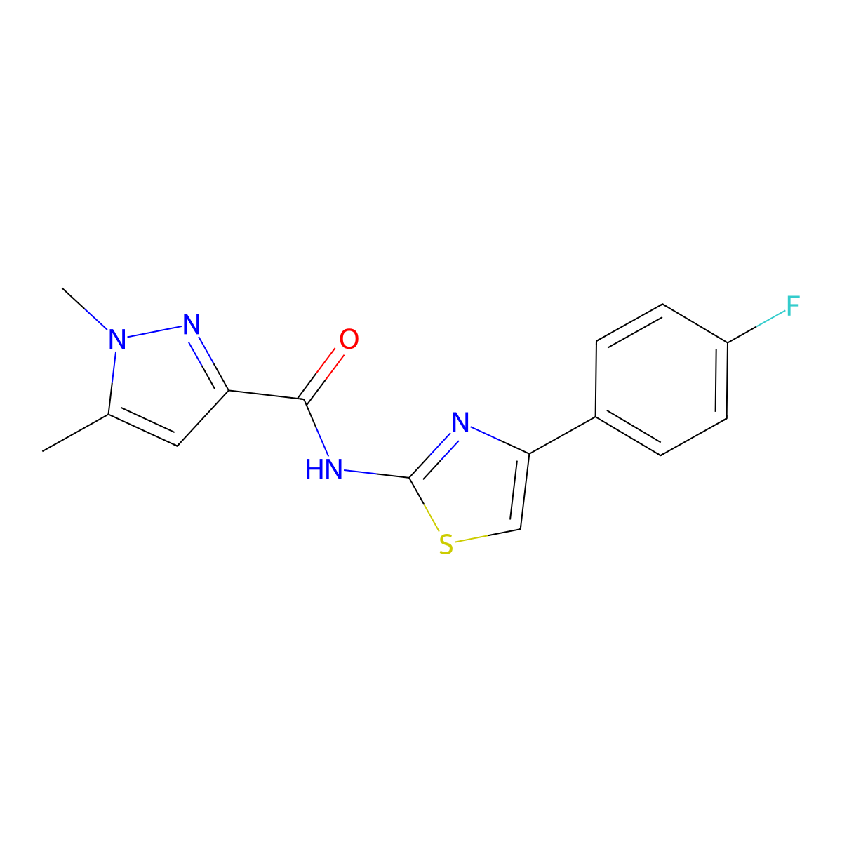 N-[4-(4-fluorophenyl)-1,3-thiazol-2-yl]-1,5-dimethyl-1H-pyrazole-3-carboxamide molecular structure, CAS 1013770-60-9