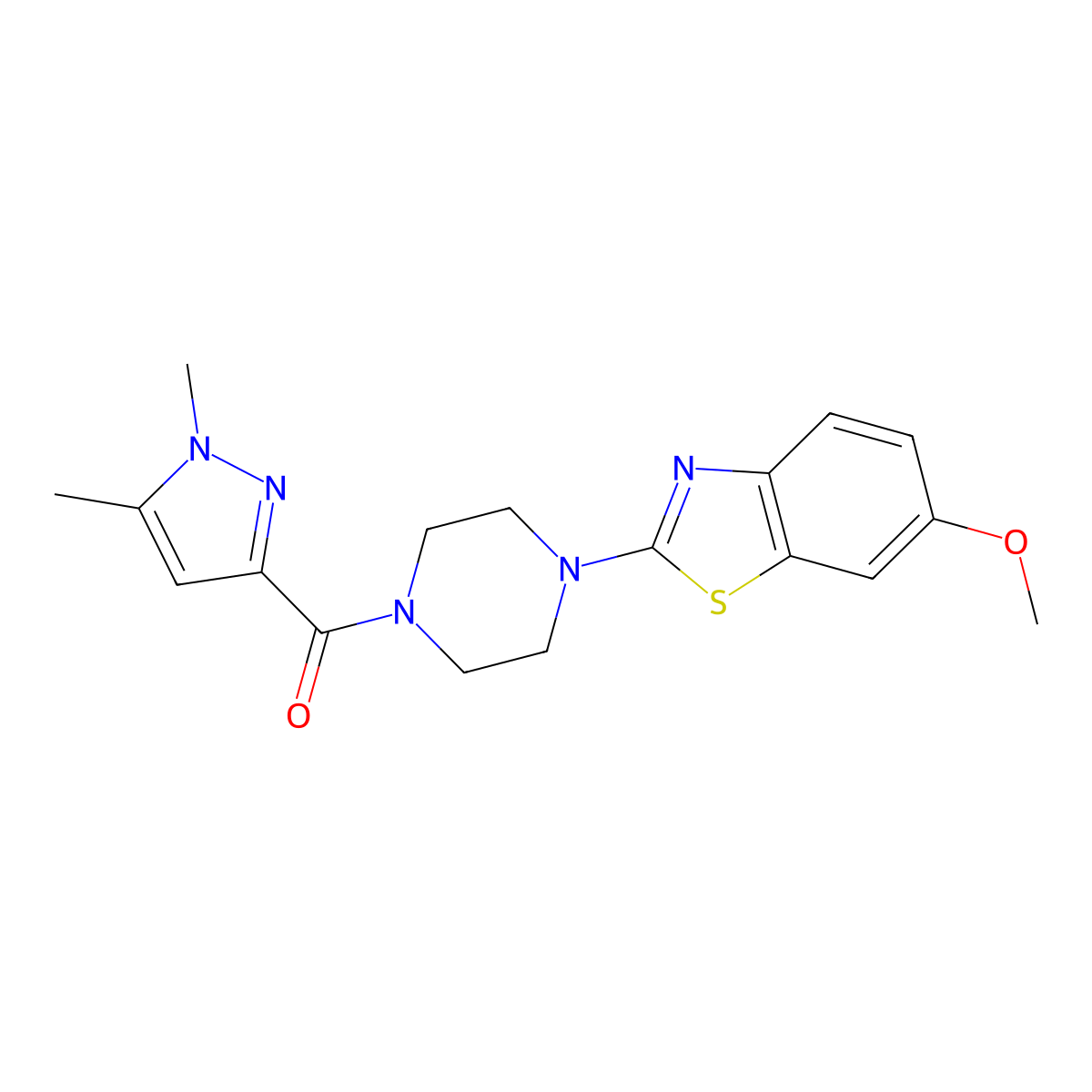 (1,5-dimethyl-1H-pyrazol-3-yl)(4-(6-methoxybenzo[d]thiazol-2-yl)piperazin-1-yl)methanone molecular structure, CAS 1013770-95-0