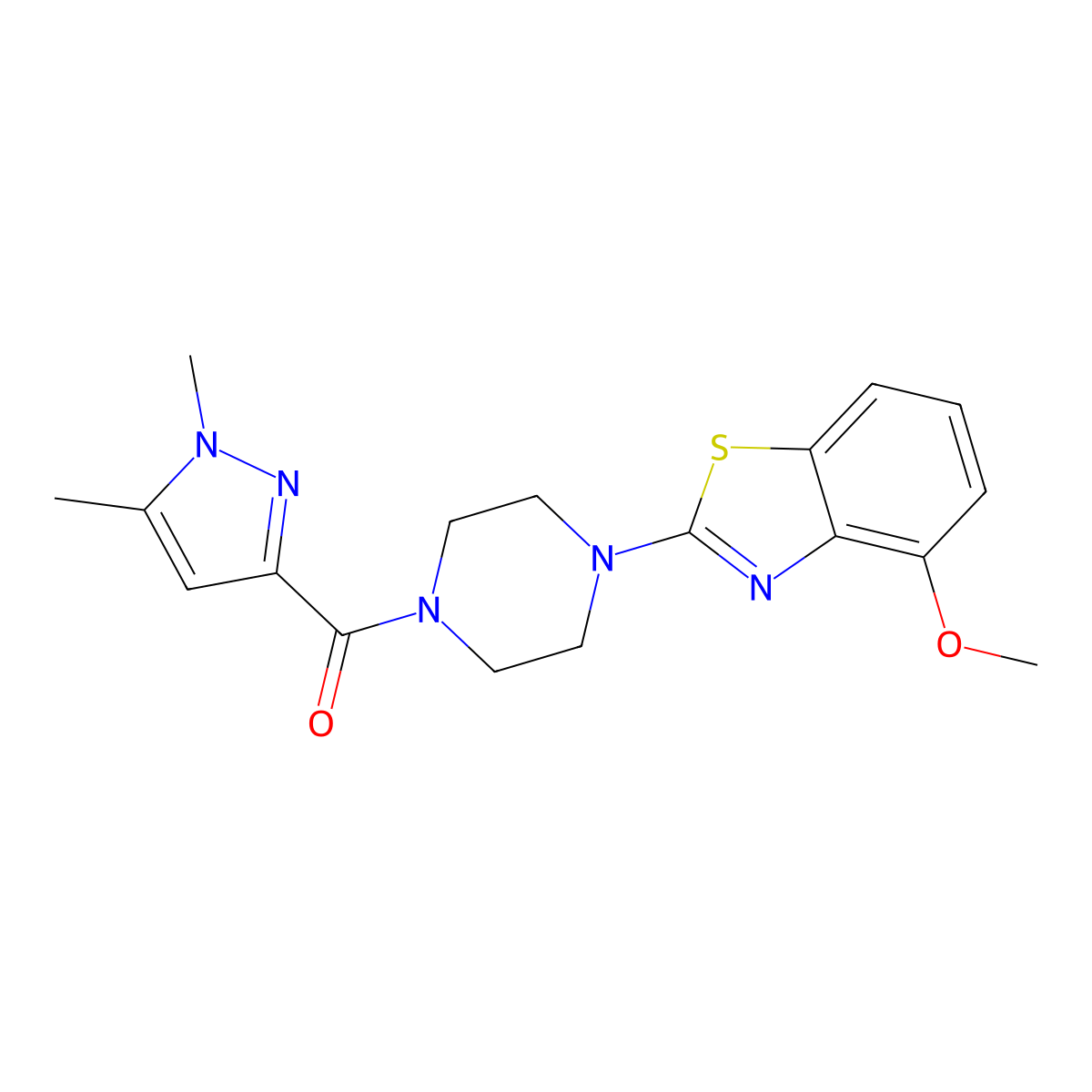 (1,5-dimethyl-1H-pyrazol-3-yl)(4-(4-methoxybenzo[d]thiazol-2-yl)piperazin-1-yl)methanone molecular structure, CAS 1013771-09-9