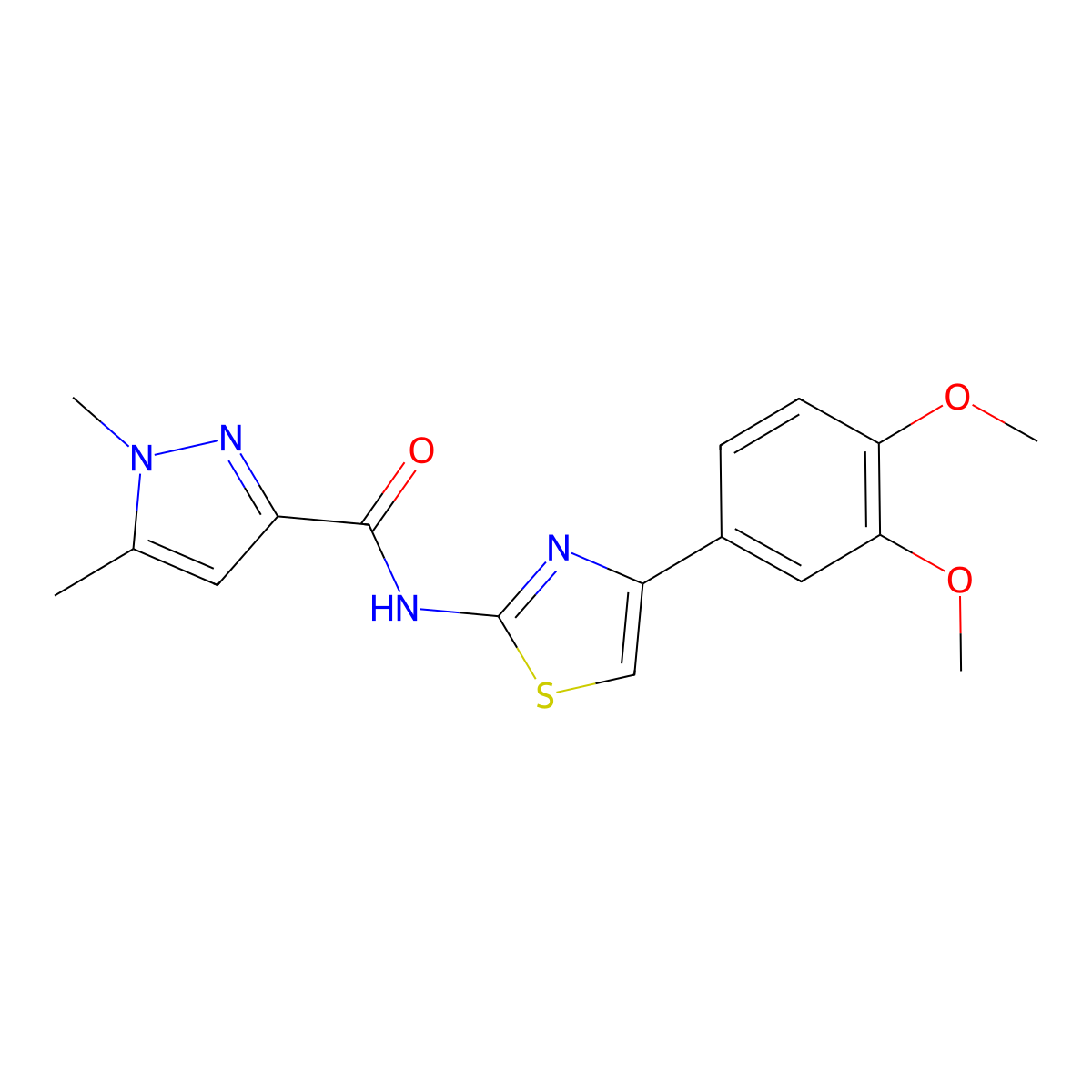 N-(4-(3,4-dimethoxyphenyl)thiazol-2-yl)-1,5-dimethyl-1H-pyrazole-3-carboxamide molecular structure, CAS 1013771-12-4