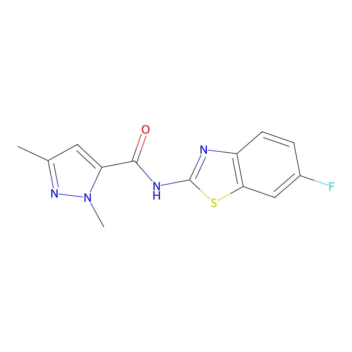 N-(6-fluorobenzo[d]thiazol-2-yl)-1,3-dimethyl-1H-pyrazole-5-carboxamide molecular structure, CAS 1013771-37-3