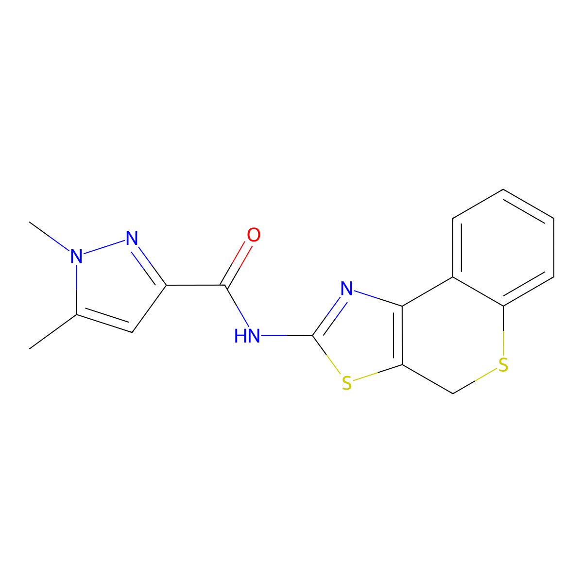 1,5-dimethyl-N-(4H-thiochromeno[4,3-d]thiazol-2-yl)-1H-pyrazole-3-carboxamide molecular structure, CAS 1013771-46-4