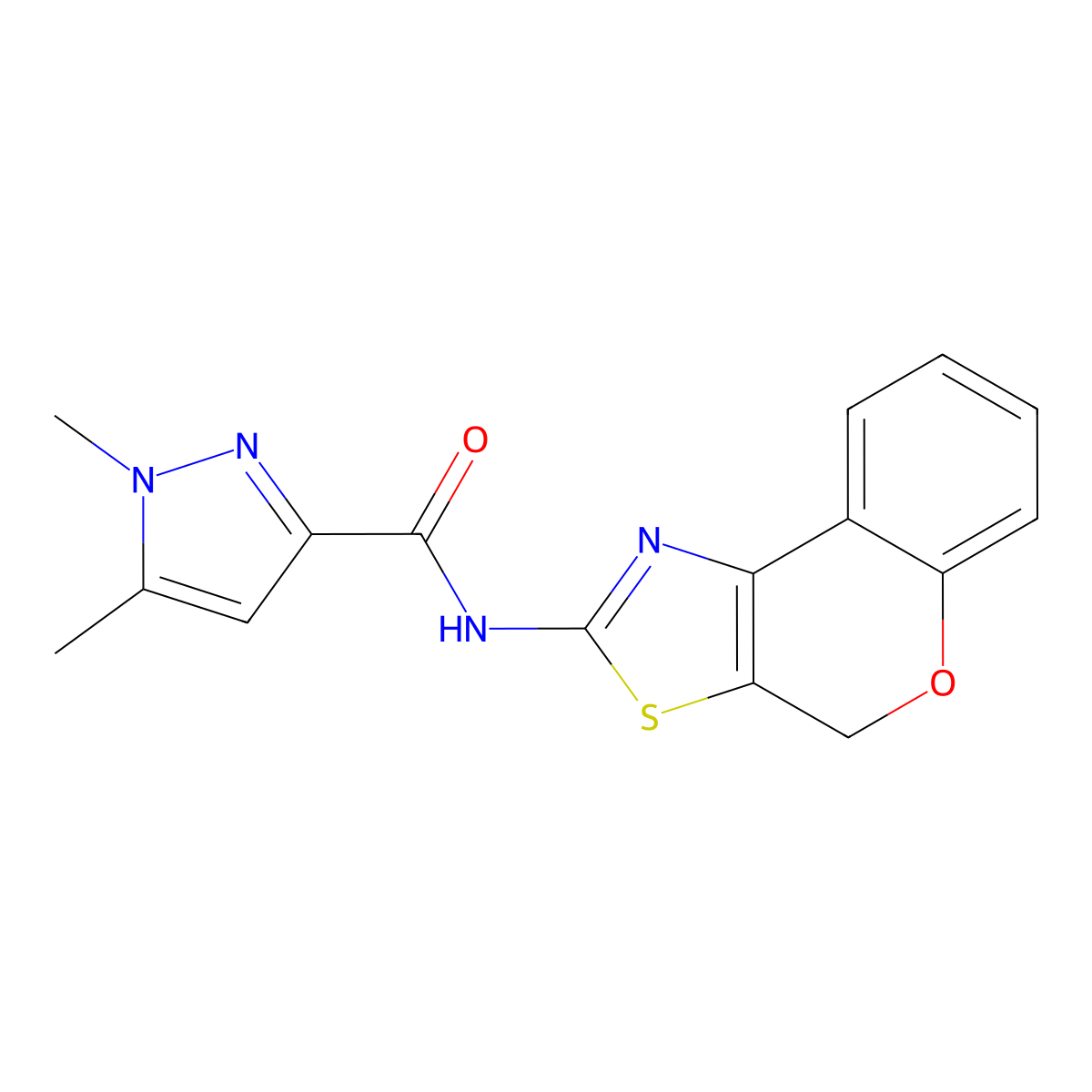 N-(4H-chromeno[4,3-d]thiazol-2-yl)-1,5-dimethyl-1H-pyrazole-3-carboxamide molecular structure, CAS 1013771-51-1