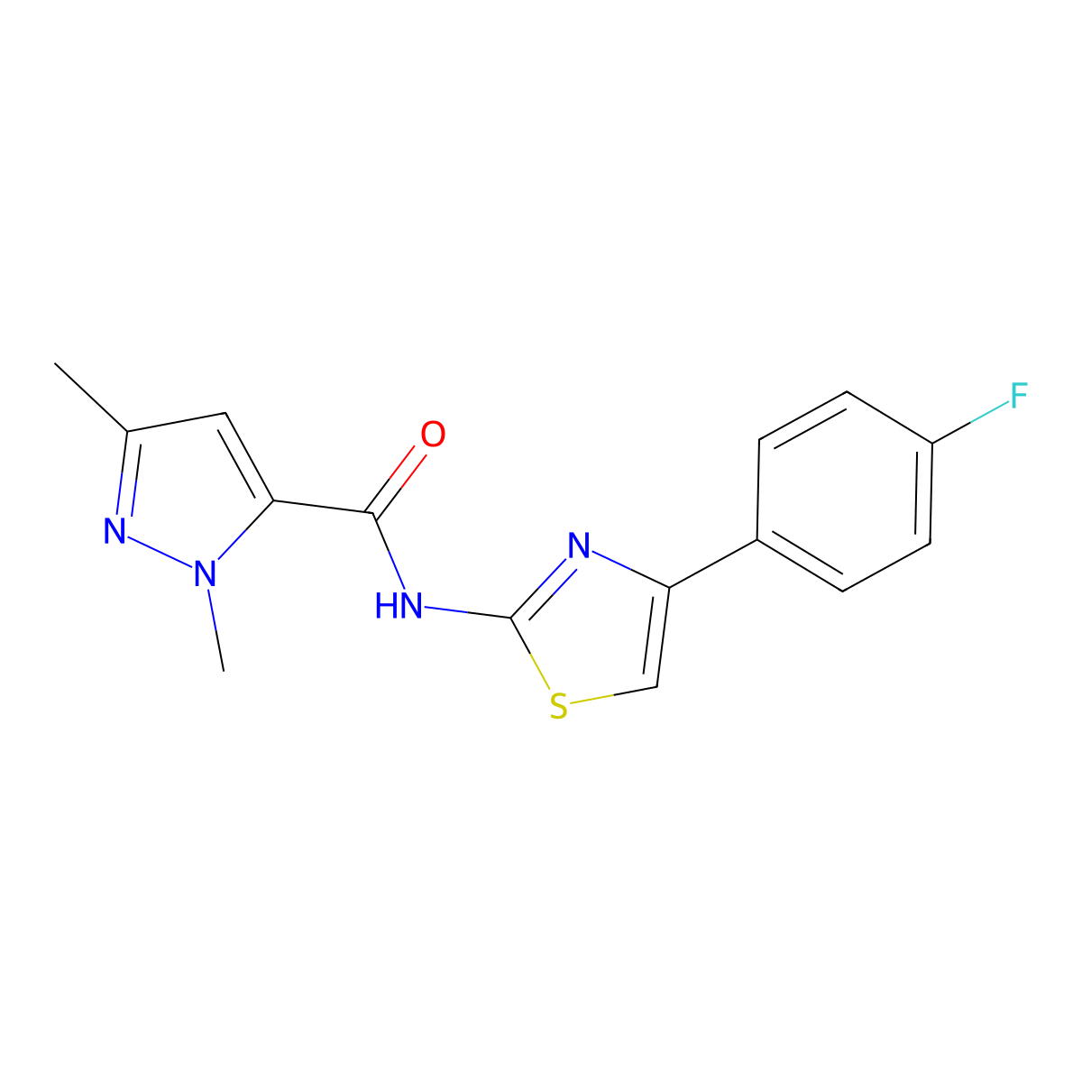 N-[4-(4-fluorophenyl)-1,3-thiazol-2-yl]-1,3-dimethyl-1H-pyrazole-5-carboxamide molecular structure, CAS 1013771-54-4