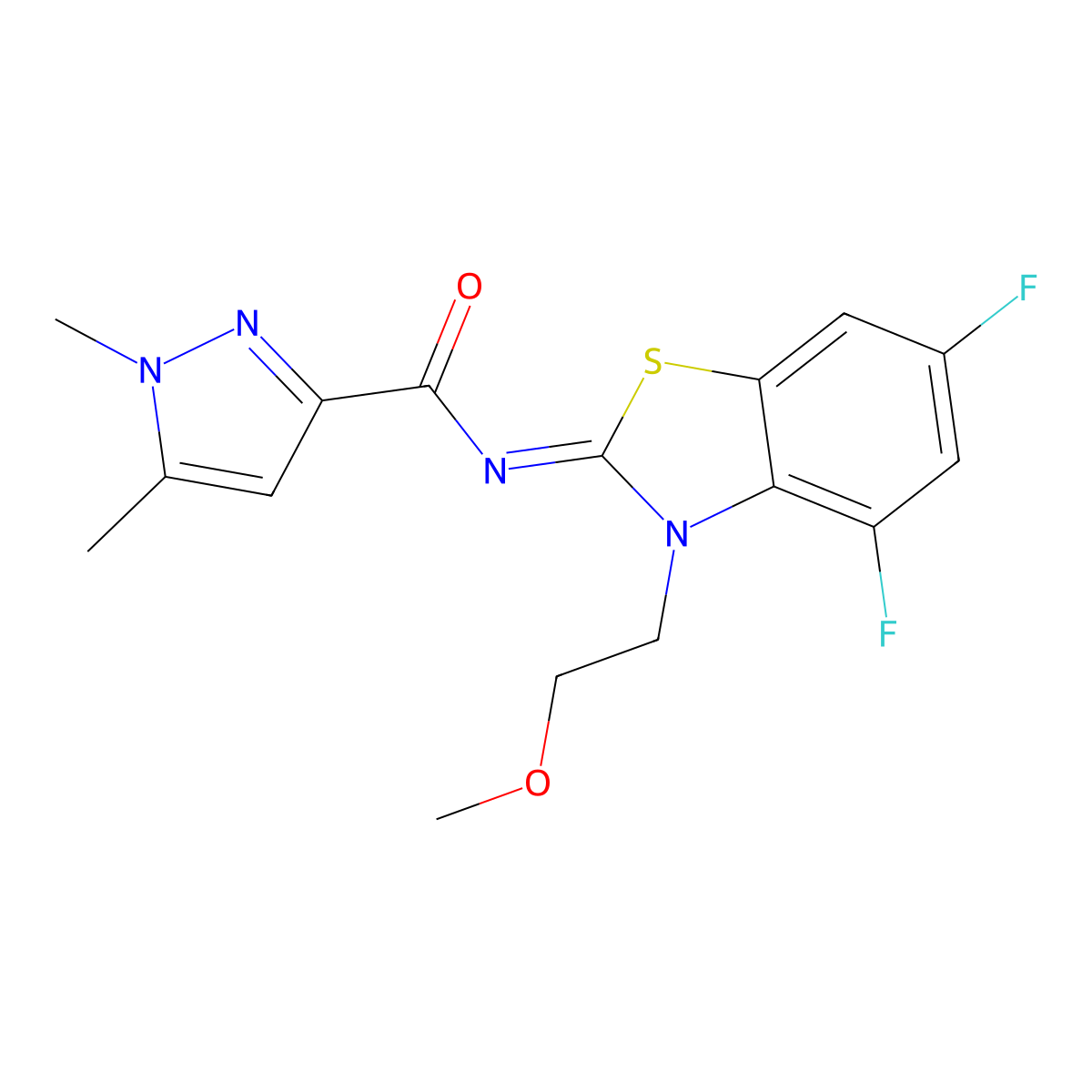 (Z)-N-(4,6-difluoro-3-(2-methoxyethyl)benzo[d]thiazol-2(3H)-ylidene)-1,5-dimethyl-1H-pyrazole-3-carboxamide molecular structure, CAS 1013771-61-3