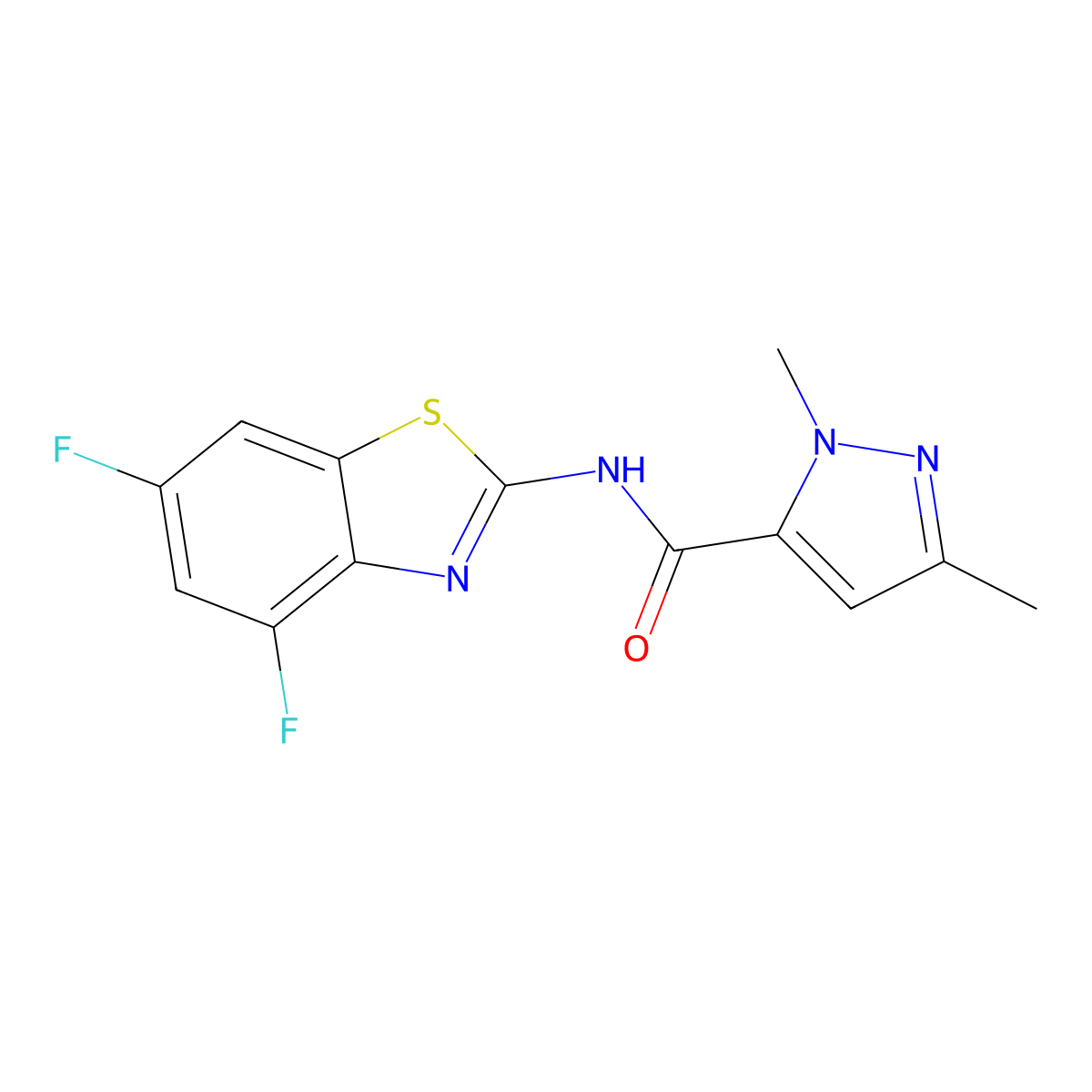 N-(4,6-difluorobenzo[d]thiazol-2-yl)-1,3-dimethyl-1H-pyrazole-5-carboxamide molecular structure, CAS 1013771-75-9