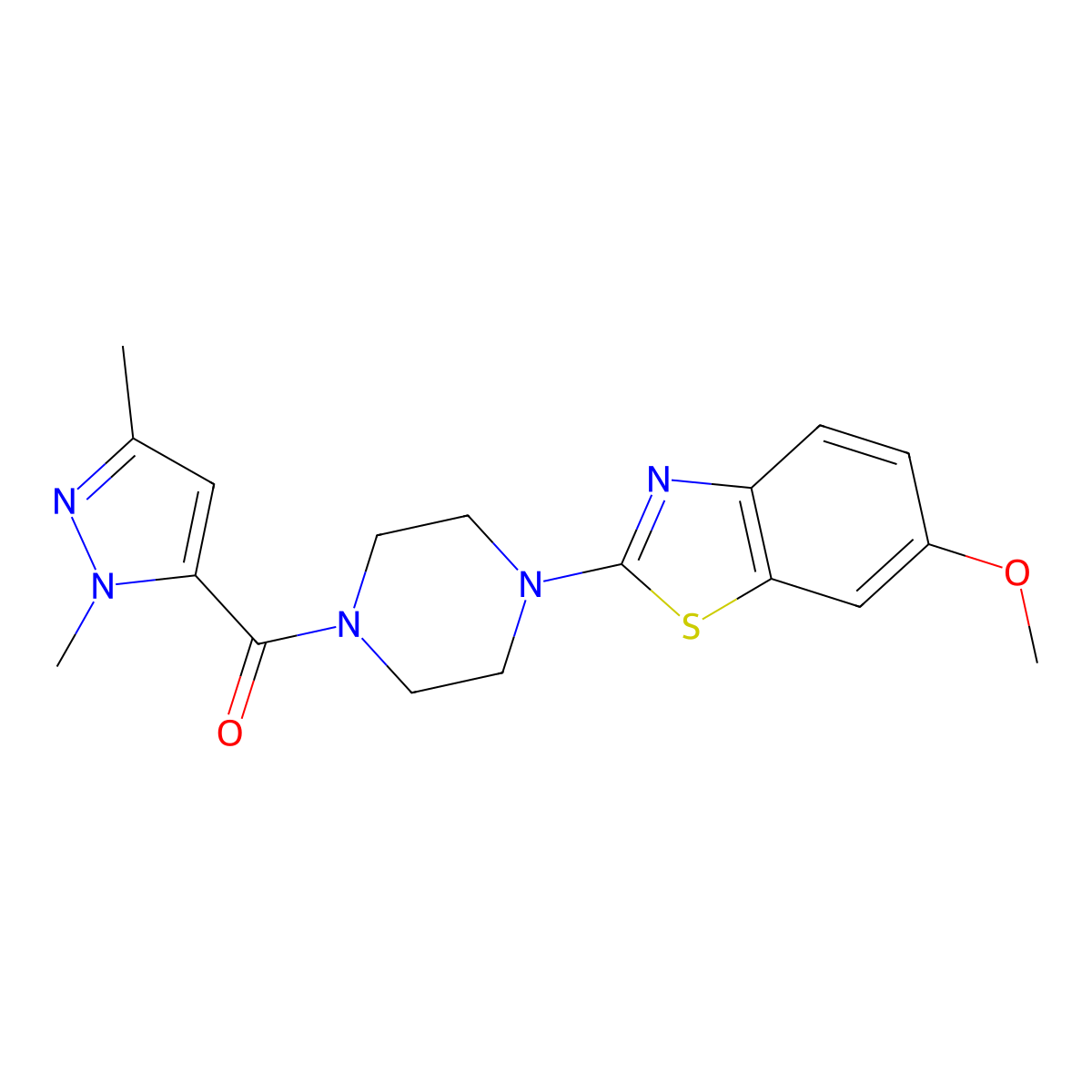 (1,3-dimethyl-1H-pyrazol-5-yl)(4-(6-methoxybenzo[d]thiazol-2-yl)piperazin-1-yl)methanone molecular structure, CAS 1013771-86-2