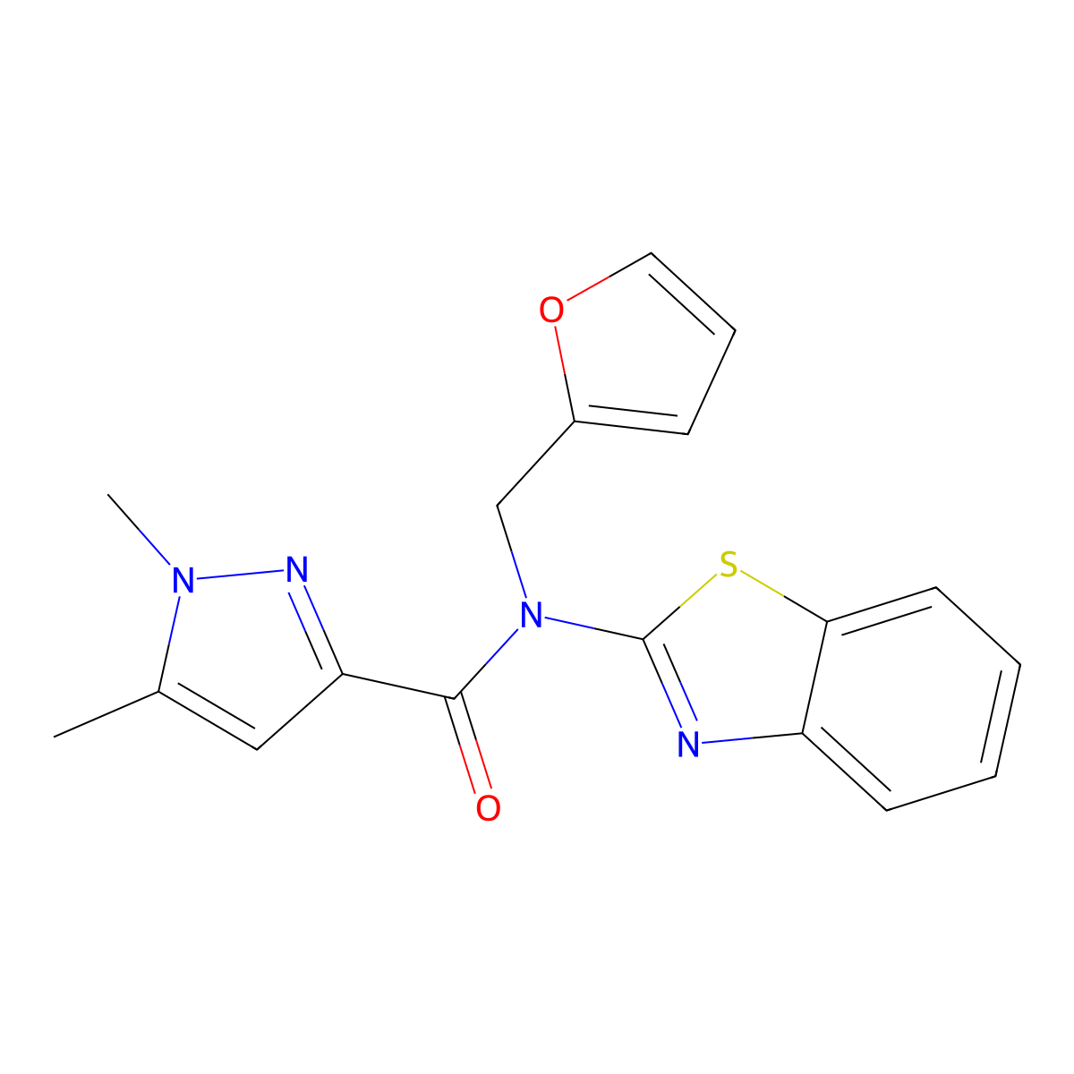 N-(benzo[d]thiazol-2-yl)-N-(furan-2-ylmethyl)-1,5-dimethyl-1H-pyrazole-3-carboxamide molecular structure, CAS 1013772-37-6