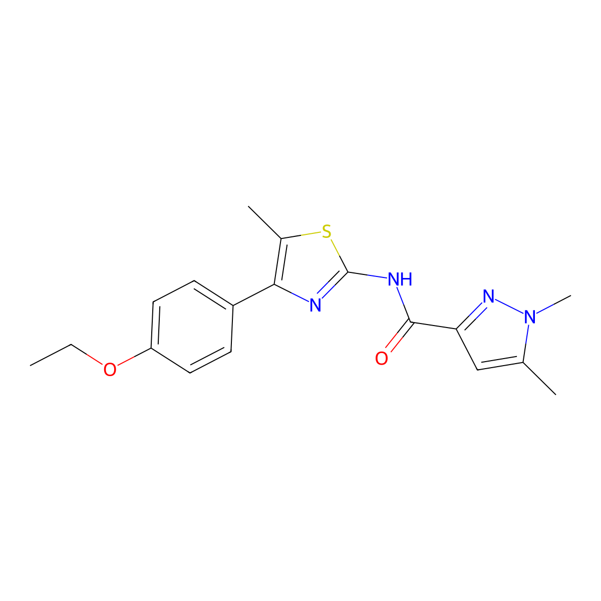 N-(4-(4-ethoxyphenyl)-5-methylthiazol-2-yl)-1,5-dimethyl-1H-pyrazole-3-carboxamide molecular structure, CAS 1013772-38-7