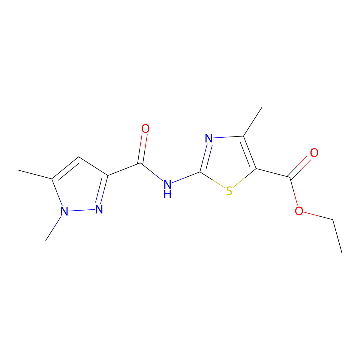 ethyl 2-(1,5-dimethyl-1H-pyrazole-3-carboxamido)-4-methylthiazole-5-carboxylate molecular structure, CAS 1013772-62-7