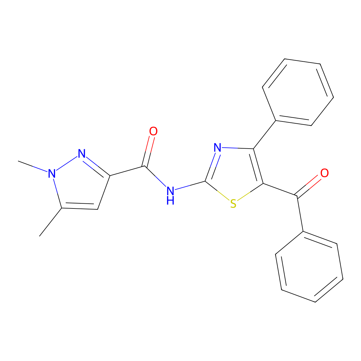 N-(5-benzoyl-4-phenylthiazol-2-yl)-1,5-dimethyl-1H-pyrazole-3-carboxamide molecular structure, CAS 1013772-70-7