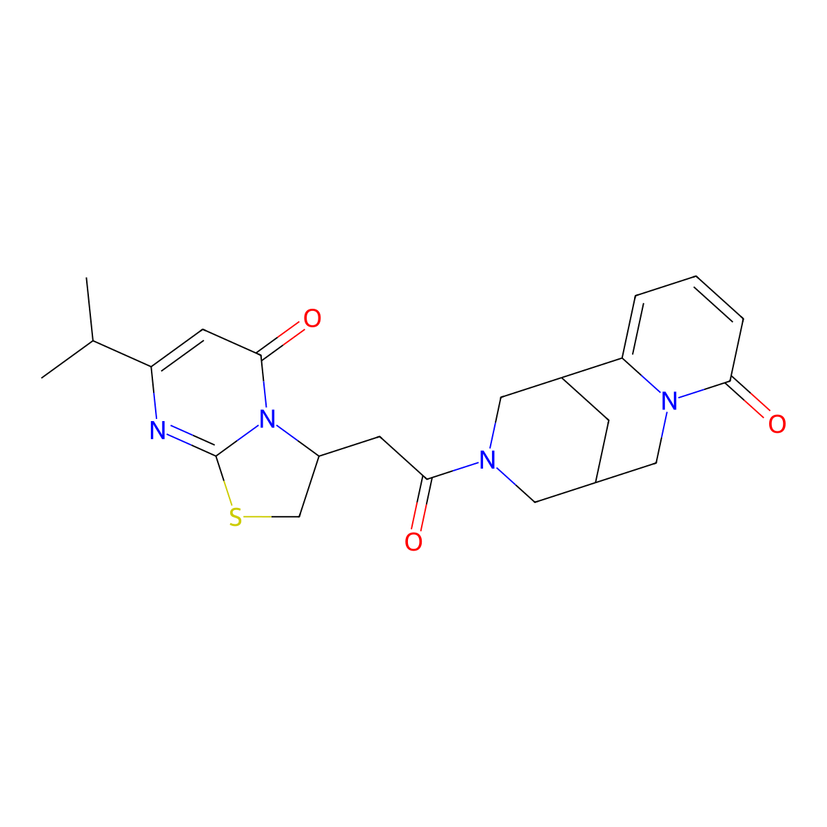 7-isopropyl-3-(2-oxo-2-(8-oxo-5,6-dihydro-1H-1,5-methanopyrido[1,2-a][1,5]diazocin-3(2H,4H,8H)-yl)ethyl)-2H-thiazolo[3,2-a]pyrimidin-5(3H)-one molecular structure, CAS 1013774-71-4