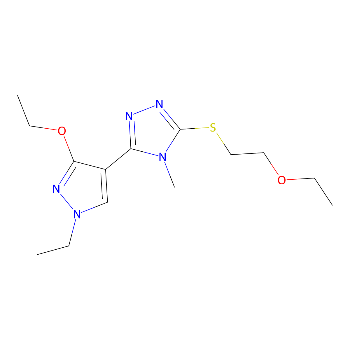 3-(3-ethoxy-1-ethyl-1H-pyrazol-4-yl)-5-((2-ethoxyethyl)thio)-4-methyl-4H-1,2,4-triazole molecular structure, CAS 1013776-89-0