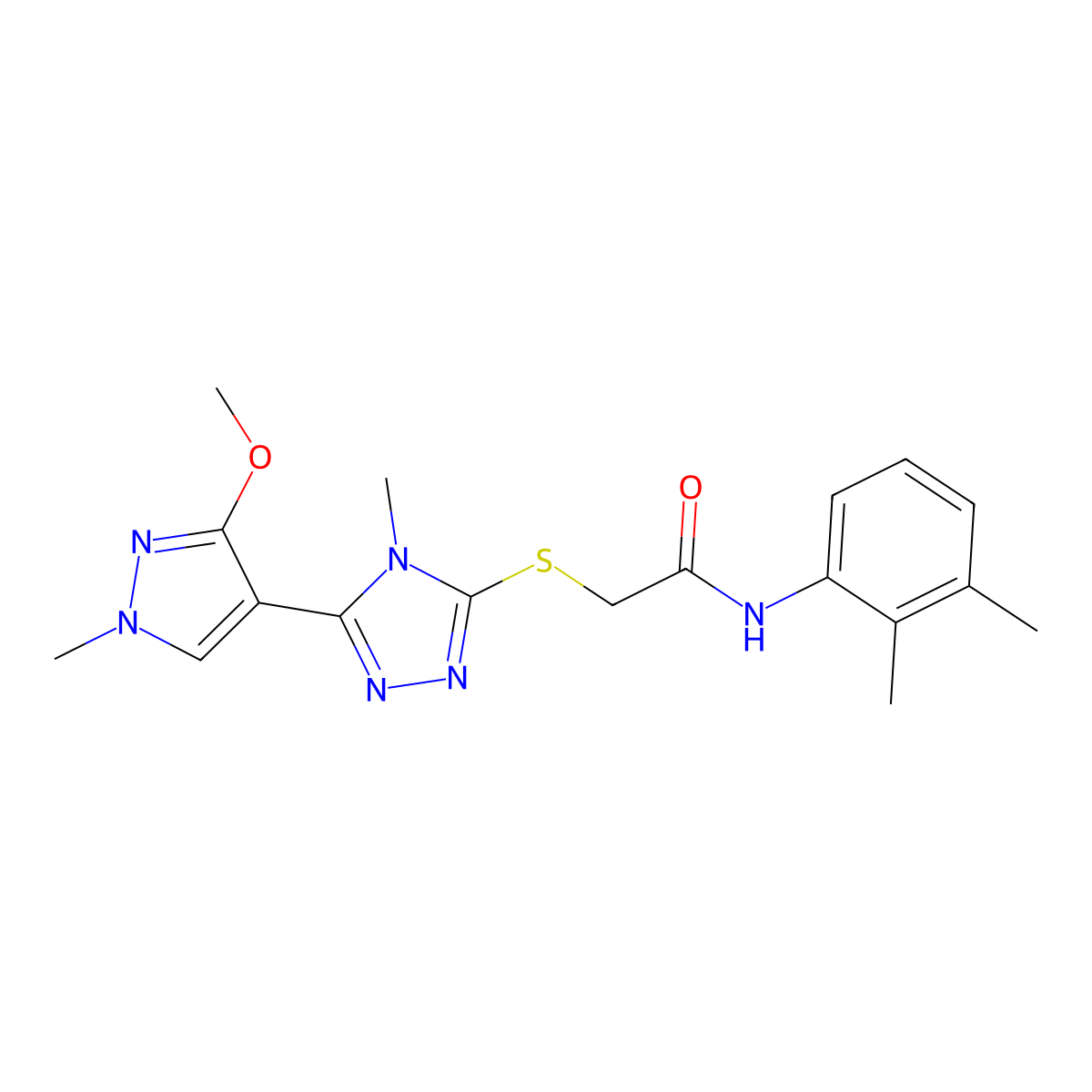 N-(2,3-dimethylphenyl)-2-((5-(3-methoxy-1-methyl-1H-pyrazol-4-yl)-4-methyl-4H-1,2,4-triazol-3-yl)thio)acetamide molecular structure, CAS 1013777-03-1